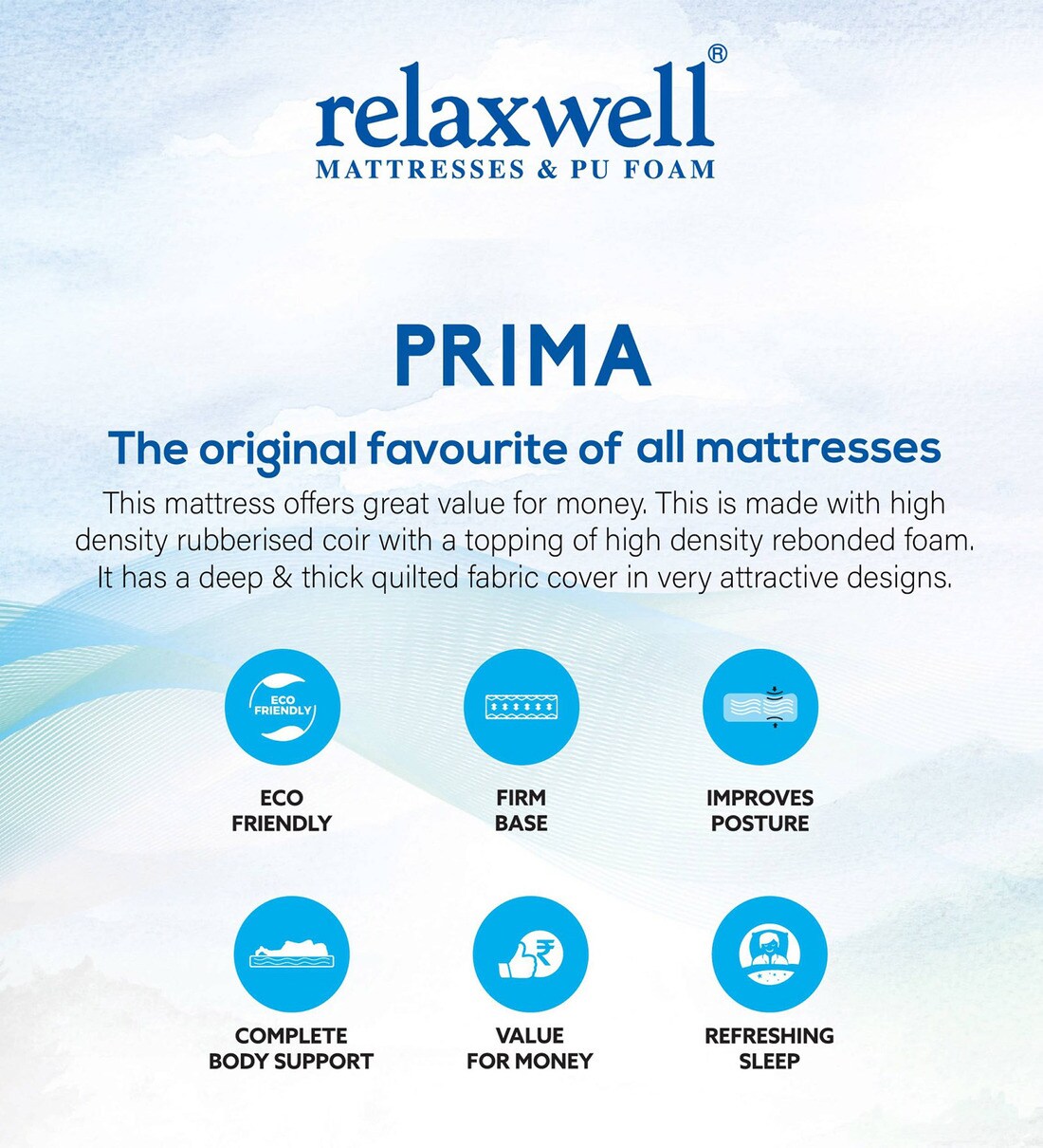 Buy Relaxwell Prima 5 Inch Coir Single Size Mattress with Pillow Online