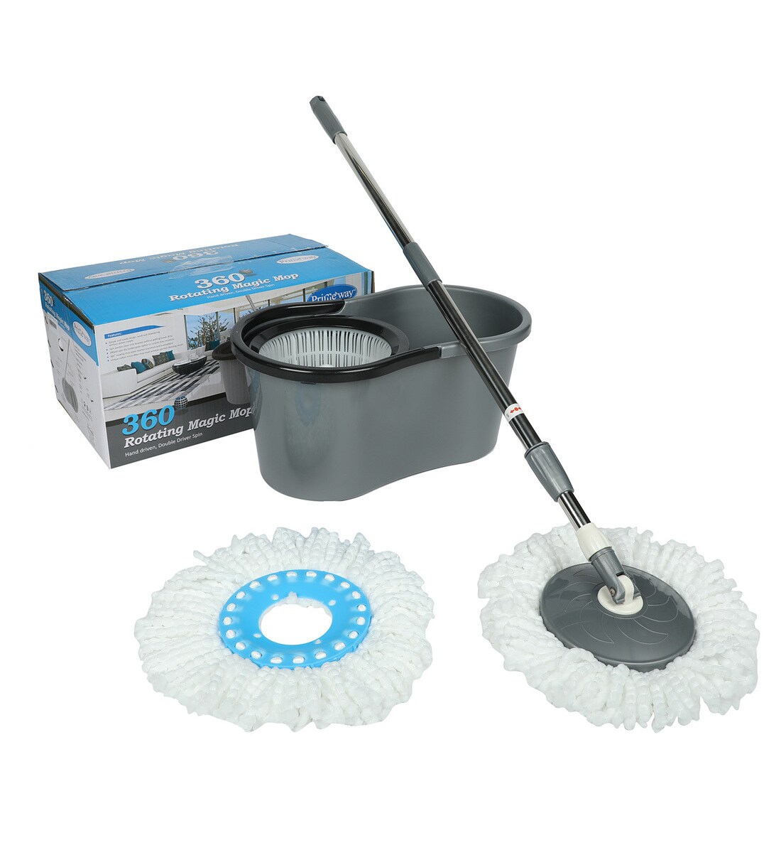 Buy Primeway 360 Degree Rotating Grey 5500 ML Magic Spin Mop Set with 2 Microfibre Mop Heads