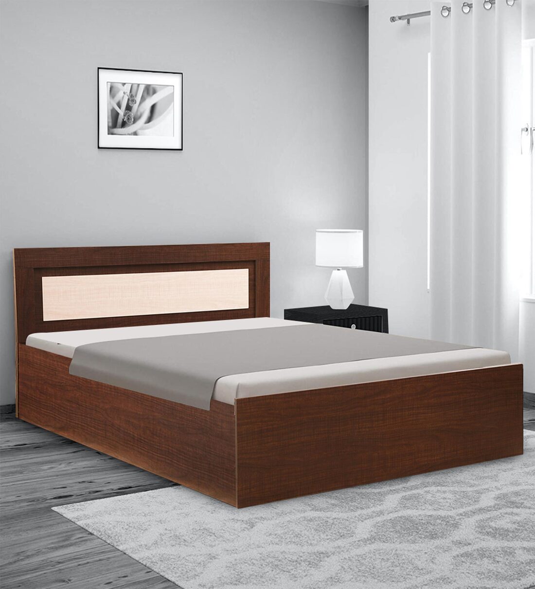 Buy Primus Queen Size Bed with Box Storage In Dark Choco Colour by