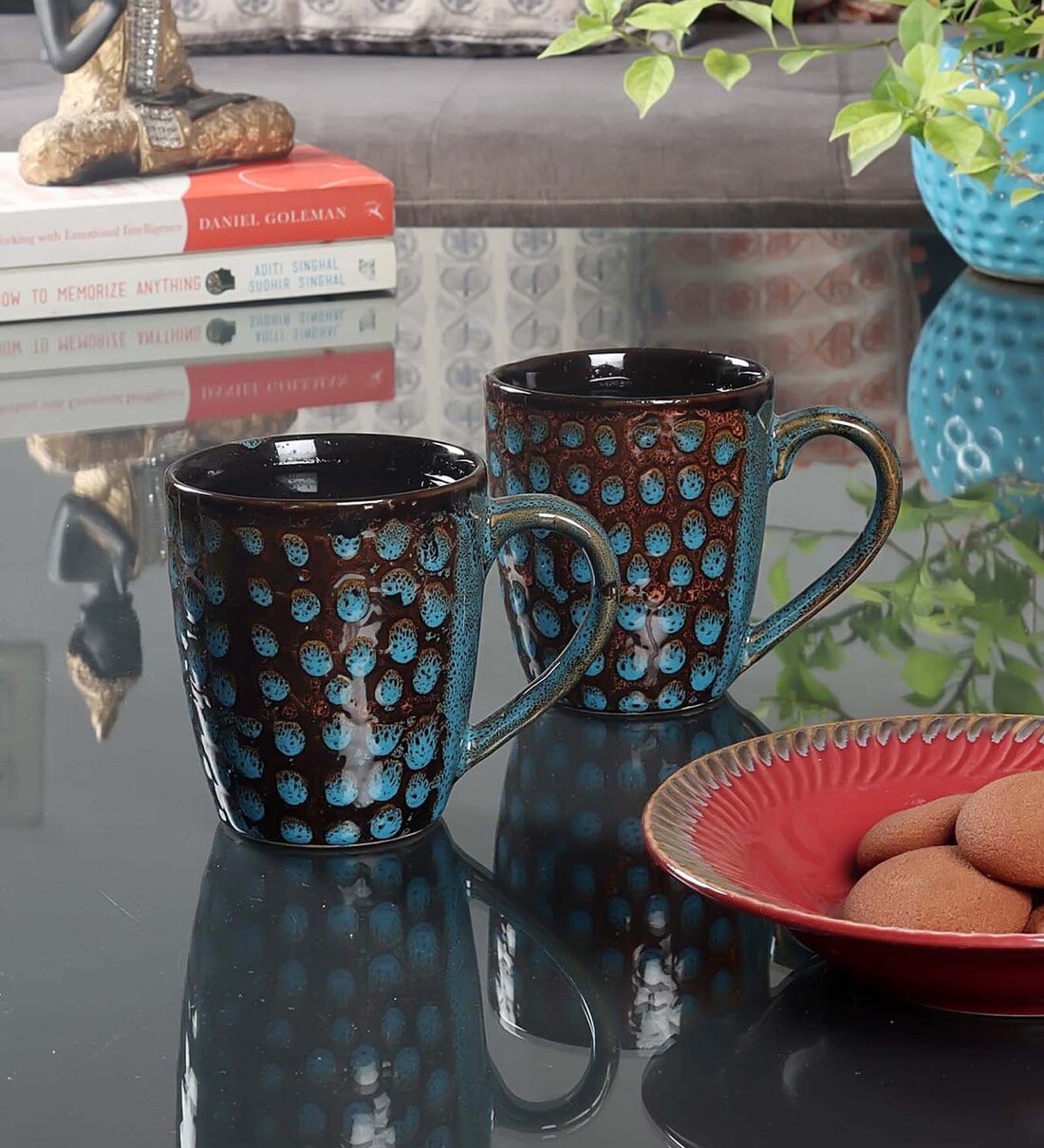 Buy Printed Glossy 250ml Brown & Blue Ceramic (Set Of 6) Coffee Mug At ...