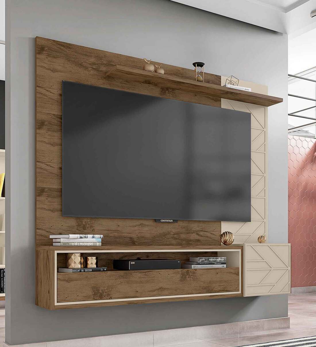 Buy Prisma Wall Mounted TV Unit for TVs Upto 65\ in Jatoba & Off White