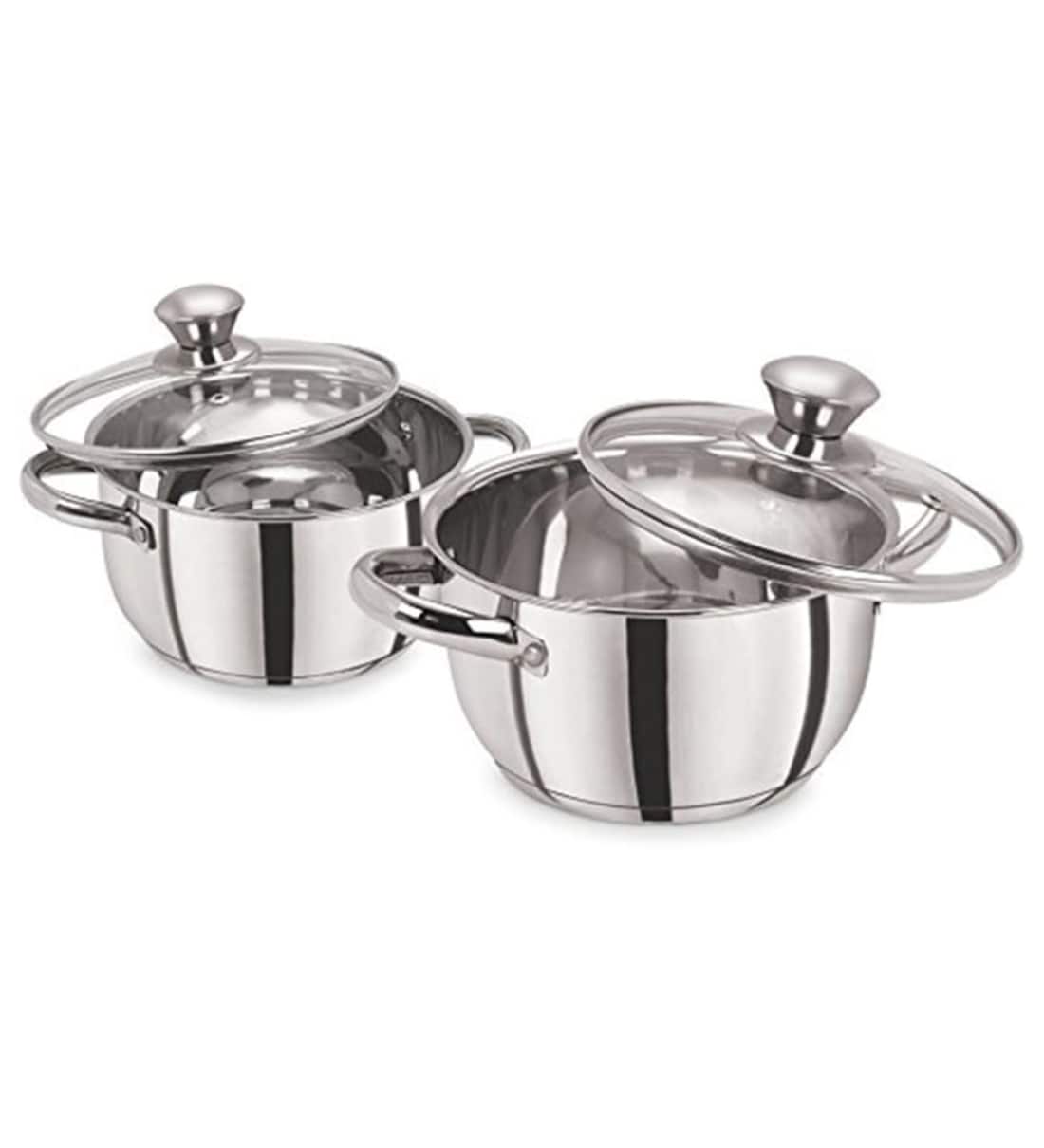 Buy Stainless Steel NonStick Cooking pots Set of 2 (1.7 Ltr & 2.2 Ltr) By Pristine Online