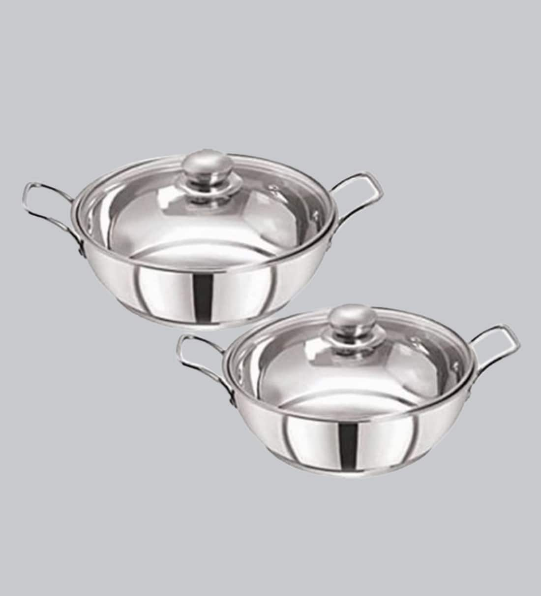 Buy Stainless Steel Induction Base Cookware Set Of 2 With 2 Glass Lids   Pristine Stainless Steel Induction Base 2 Pc Cookware Set Pristine Stainless Steel Induction Base 2  Jkoeyp 