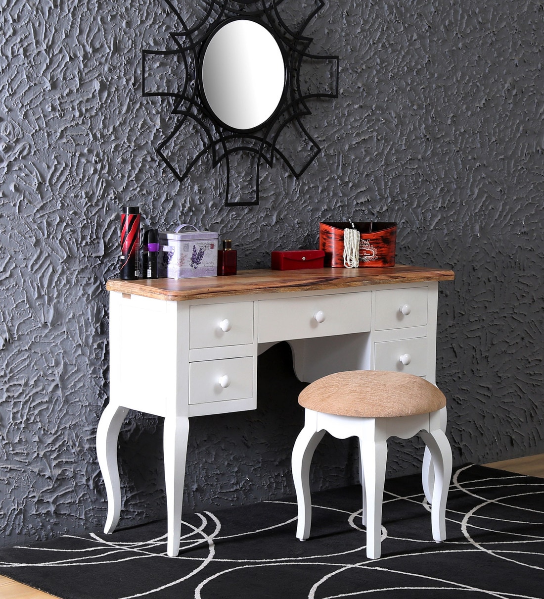 Buy Provencal Solid Wood Dressing Table with Cushioned Seat in White