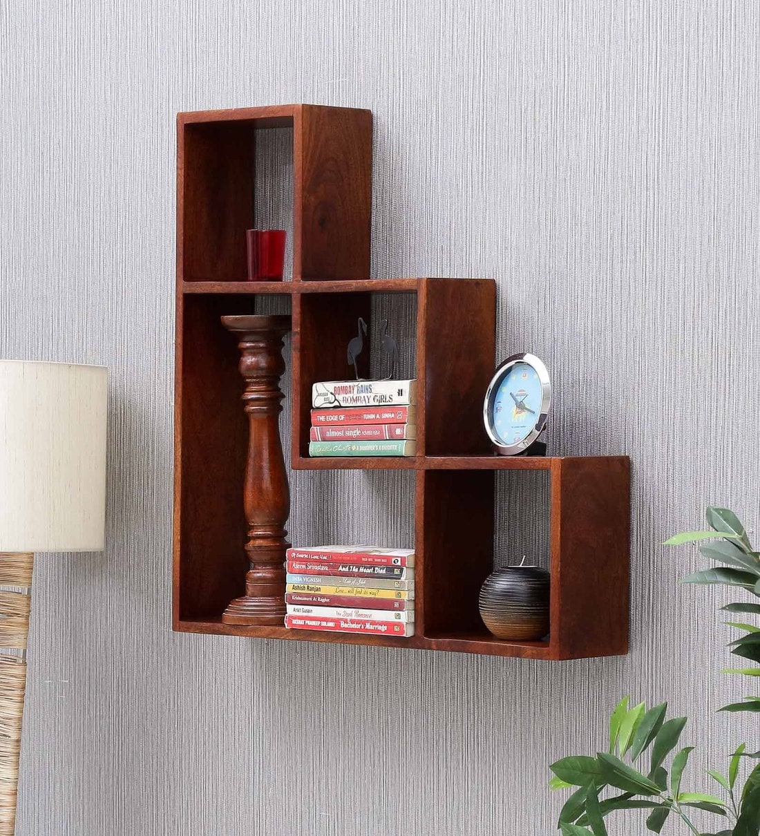 Buy Sheesham Wood Floating Book Shelf in Provincial Teak Finish by My