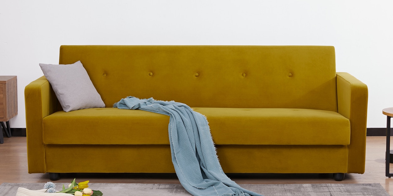 Buy Opal Fabric Convertible Sofa Cum Bed in Mustard Colour by G Home