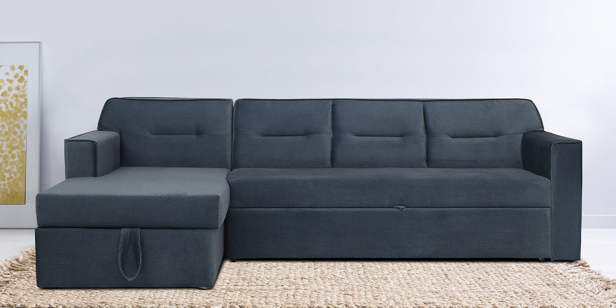 Buy Preston Fabric RHS PullOut Sofa Cum Bed in Blue Colour with