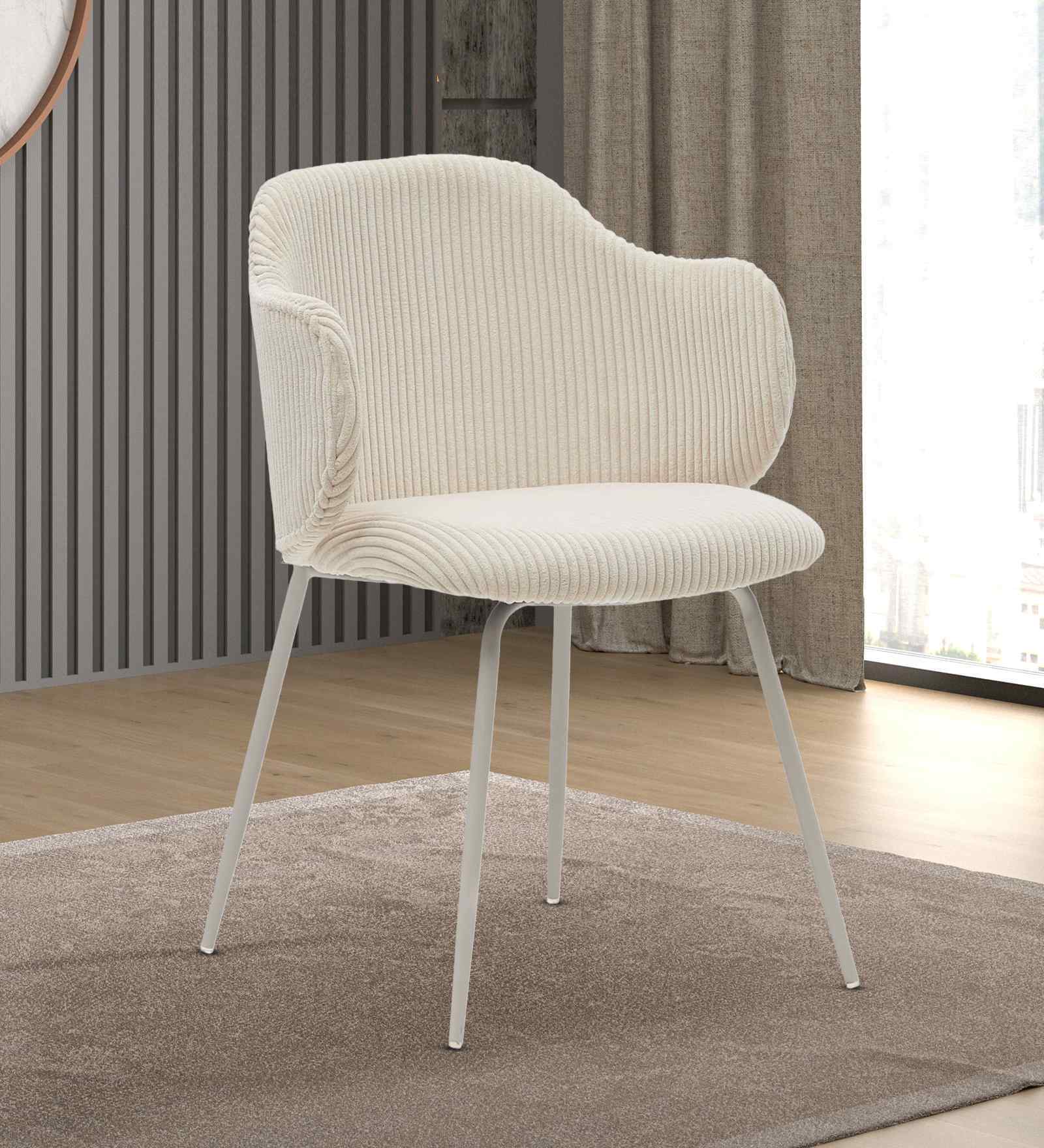 Pragnya Velvet Fabric Dining Chair In Off White Colour