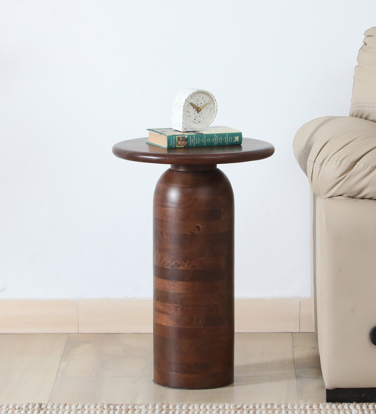 Praha Mango Wood End Table In Walnut Finish