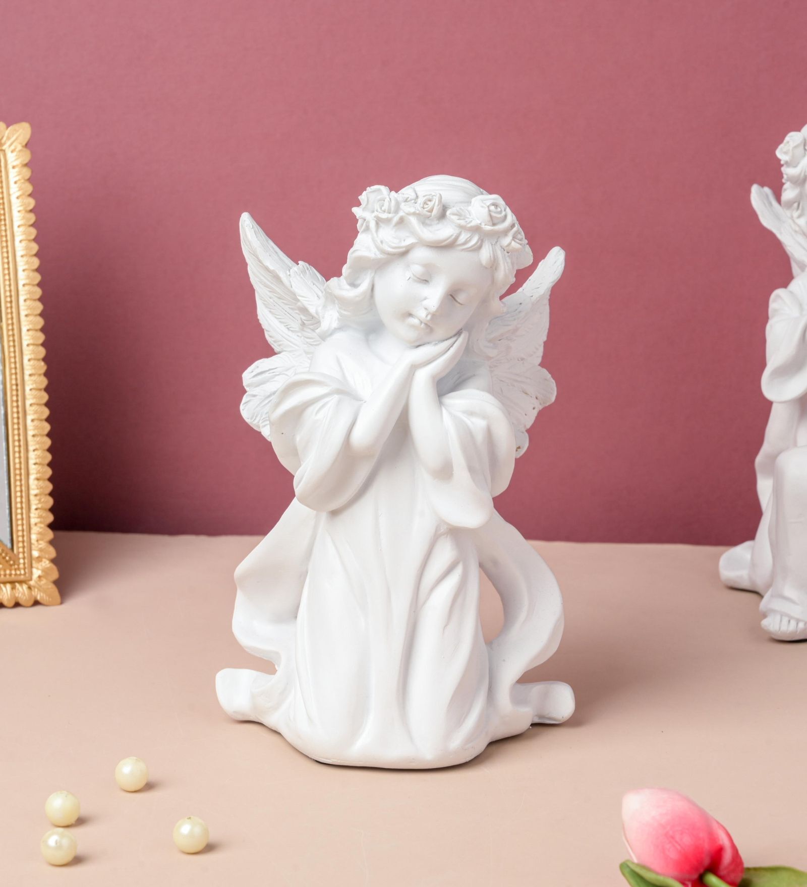 Praying Angel with Wings 8 Inch White Resin Showpiece Praying Angel with Wings 8 Inch White Resin Showpiece