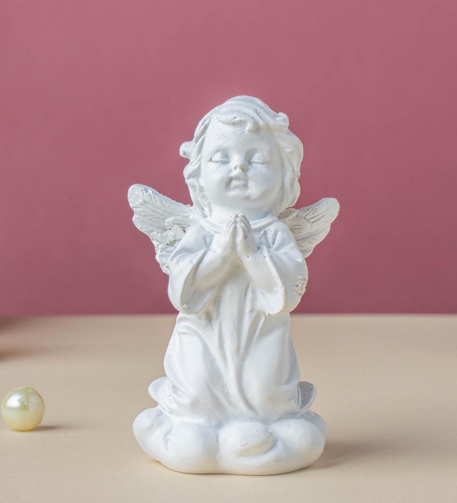 Praying Girl on Both Knees White Resin Figurine