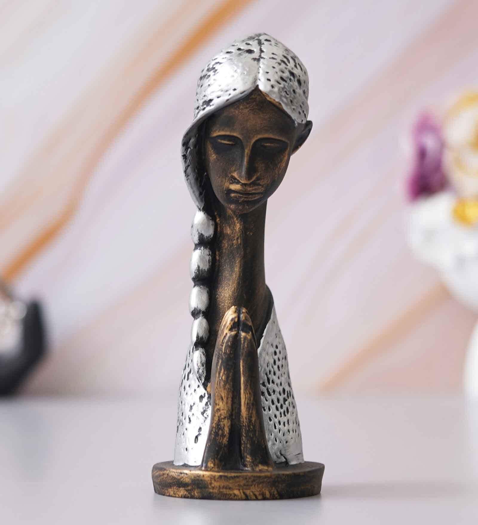 Praying Women Silver Polyresin Figurine