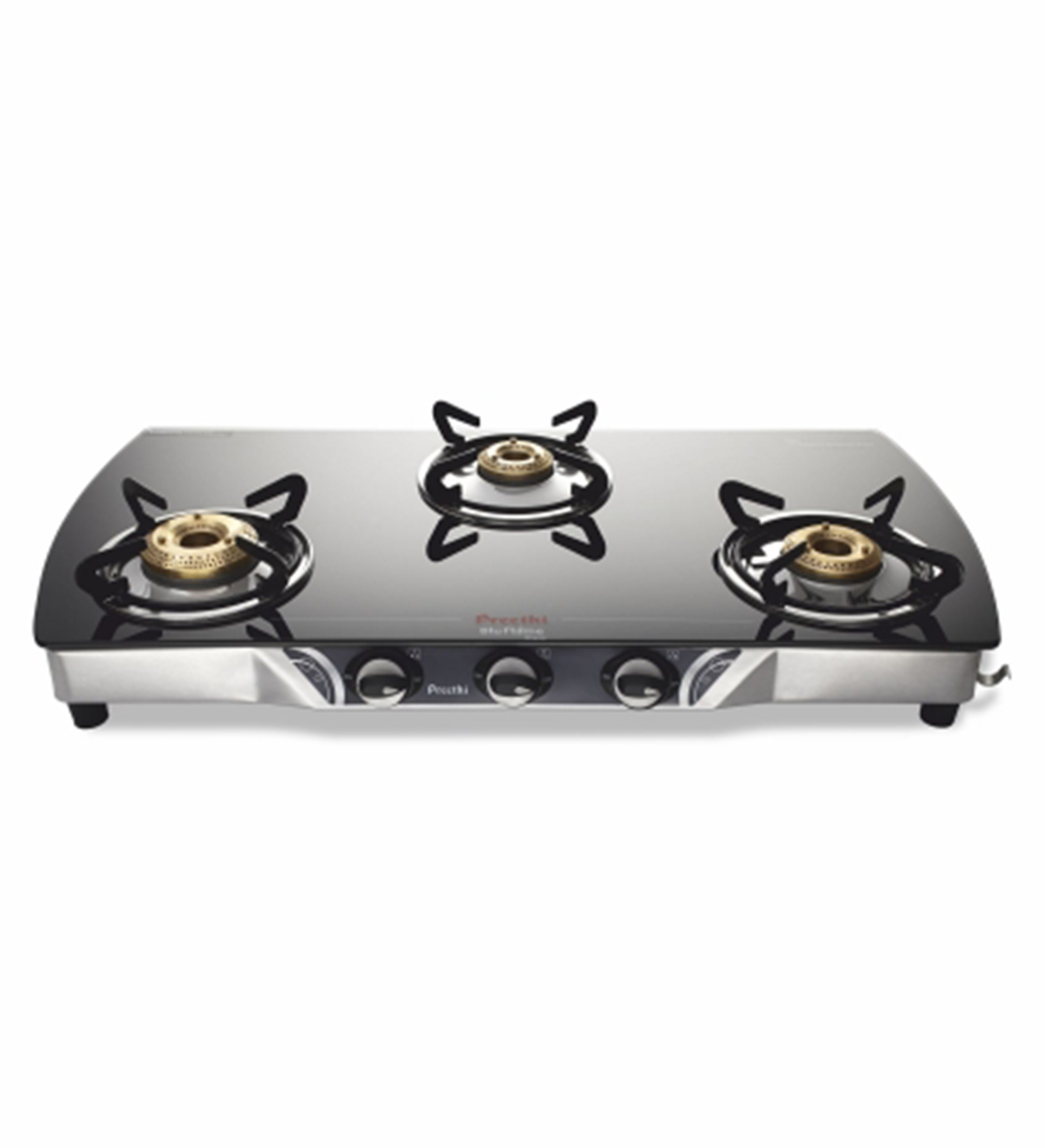 Buy Preethi 3 Brass Burners Manual Glass Gas Stove (Model No GTS108