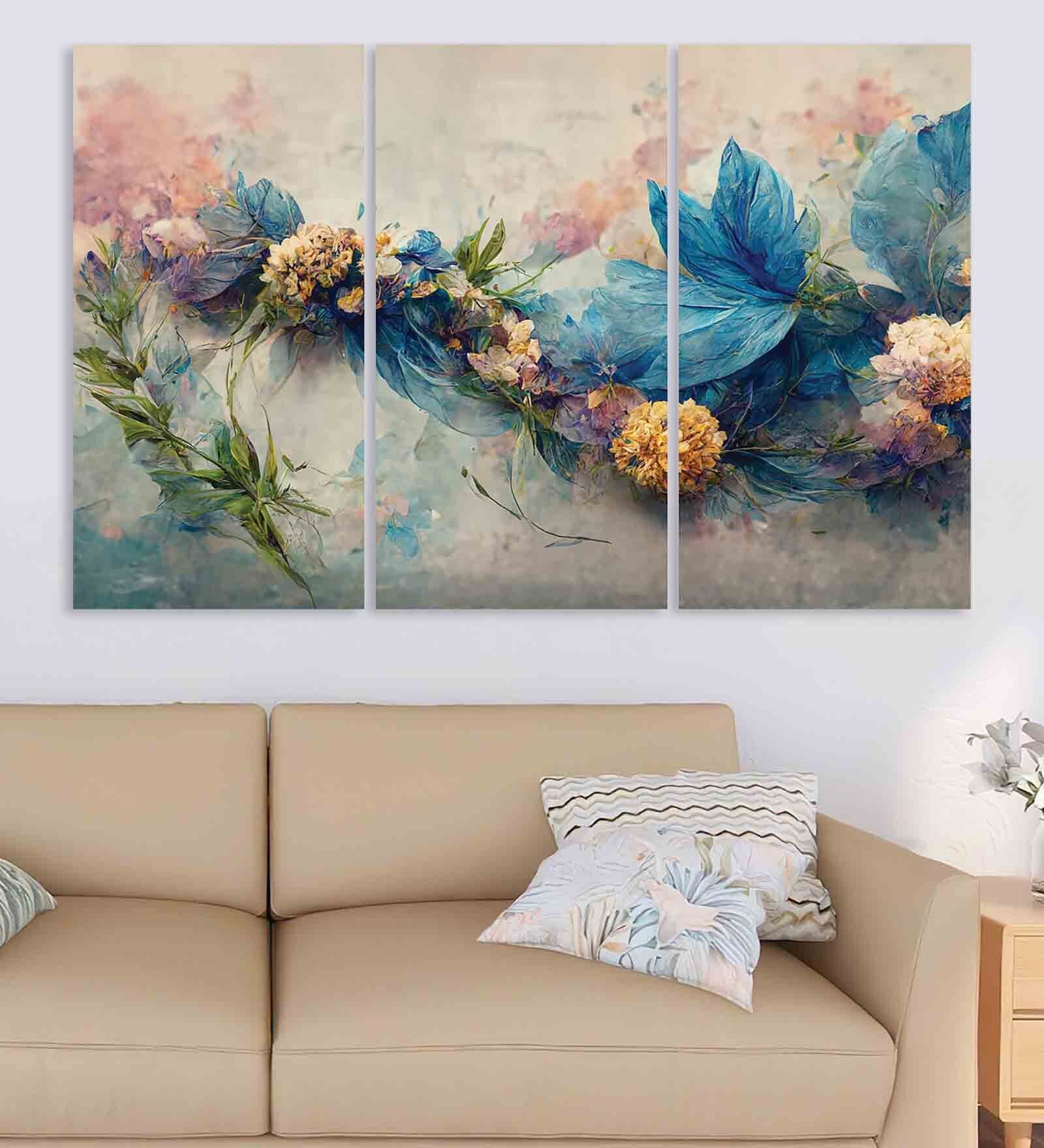 Preety Flower Multicolour Canvas (Set of 3) Art Panels
