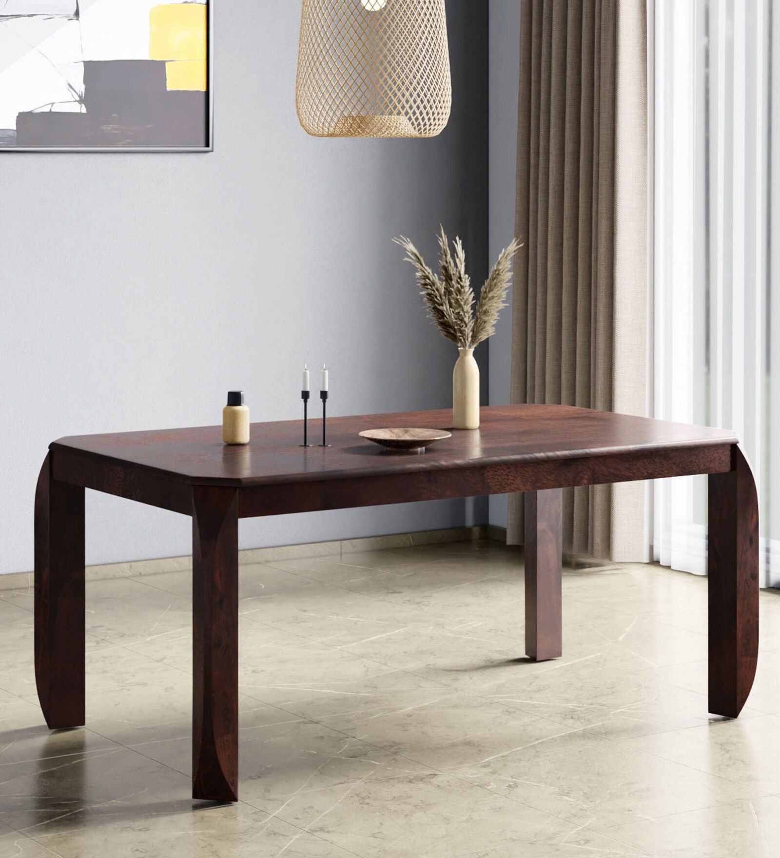Premio Solid Wood 6 Seater Dining Table in Mahogany Colour Premio Solid Wood 6 Seater Dining Table in Mahogany Colour