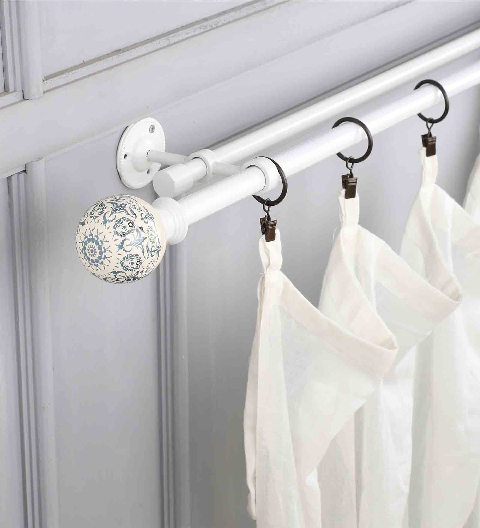 Premium 19mm Iron Curtain Rod with Blue Ceramic Finial