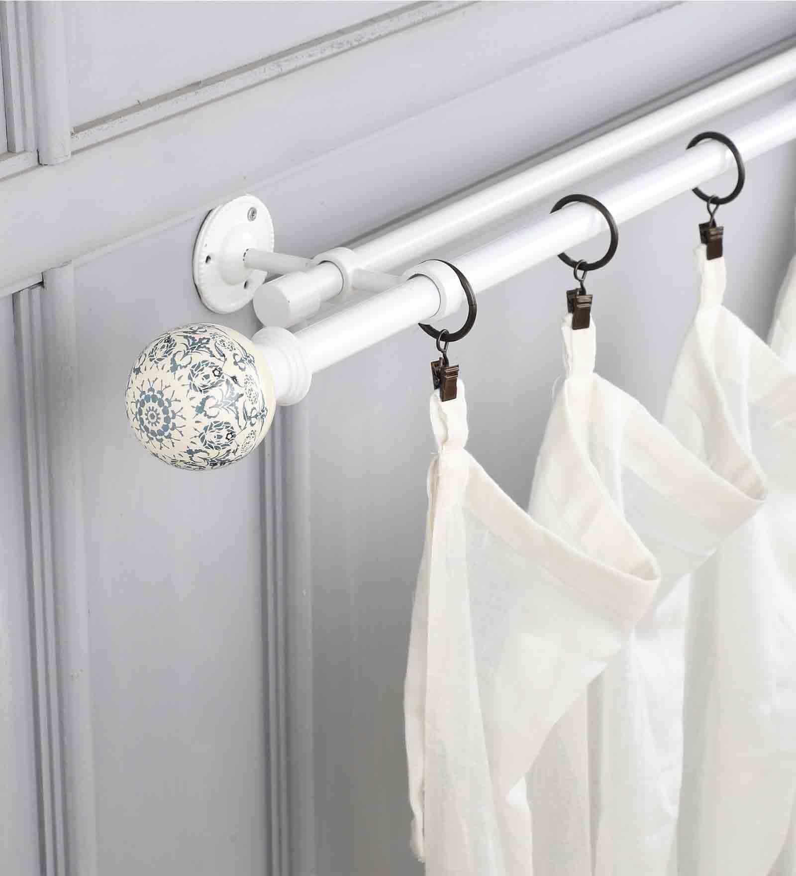 Premium 19 mm Iron Curtain Rod with Blue Ceramic Finial