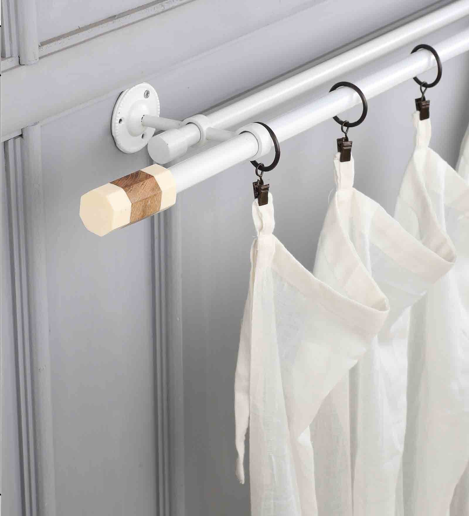 White Premium 19mm Iron Curtain Rod with Marble Finial