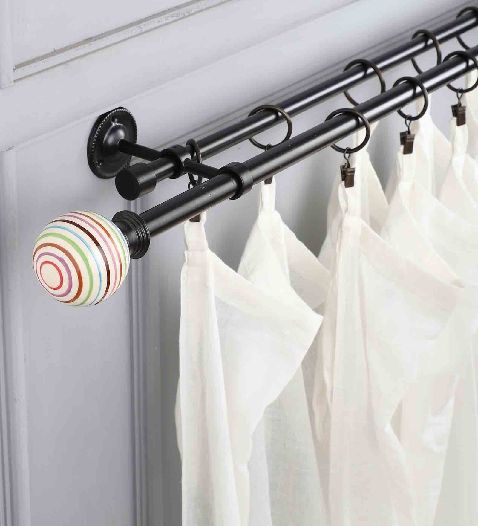 Round Premium 19mm Iron Curtain Rod with Multi Colour Ceramic Finial