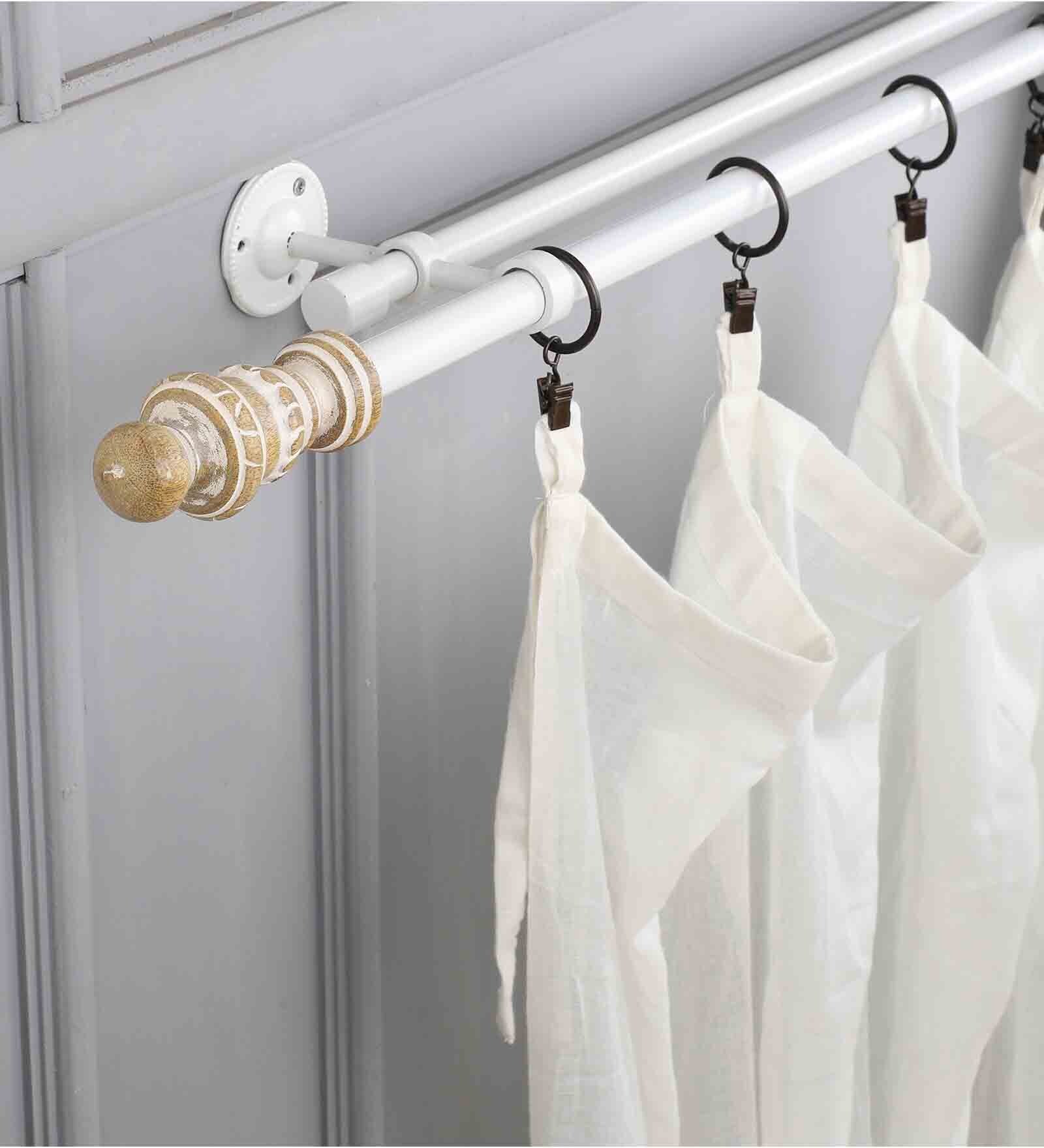 Premium 19mm Iron Curtain Rod with Beige Wooden Finial