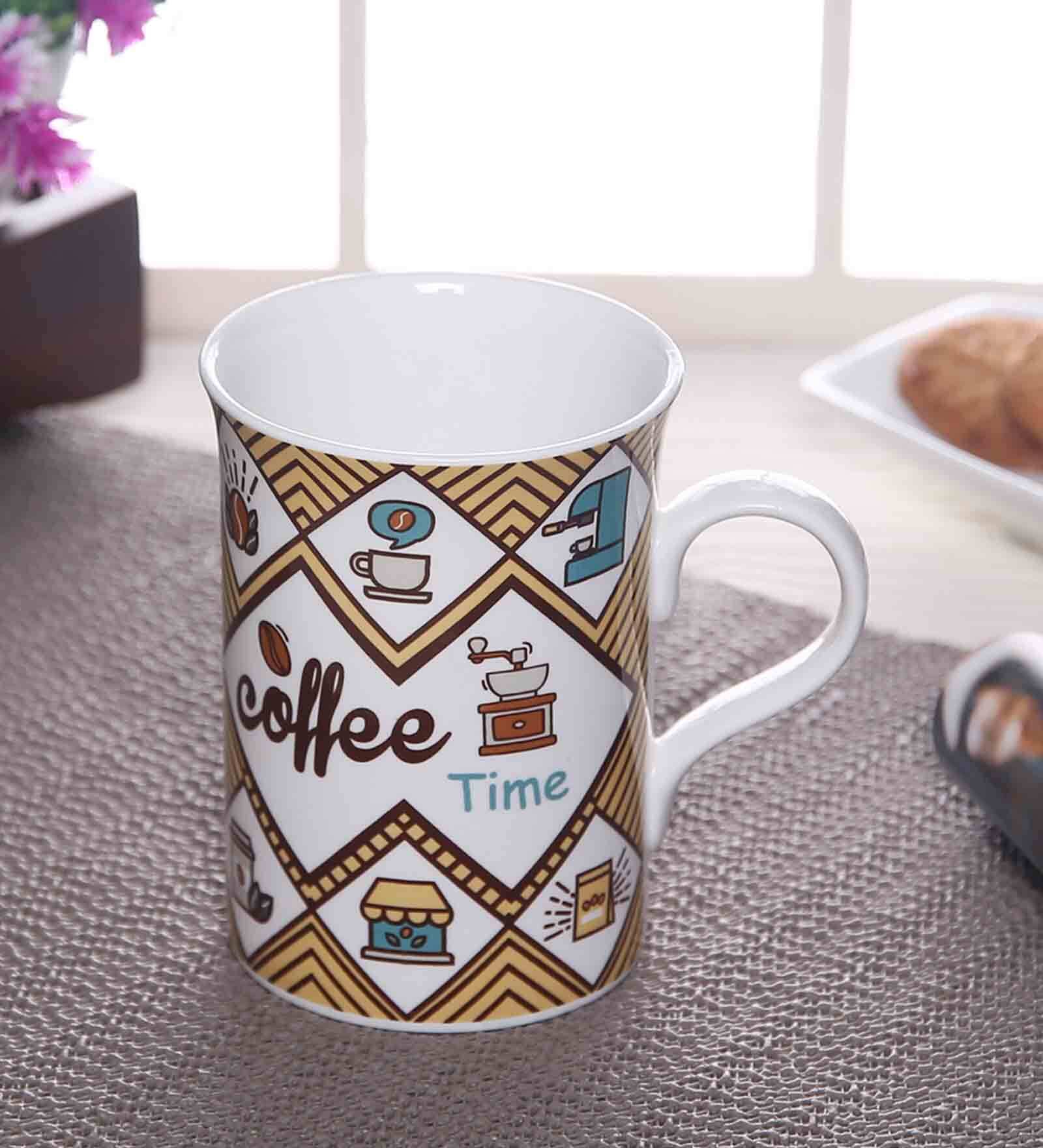 Coffee Time 320ml White & Brown Ceramic (Set of 2) Coffee Mug