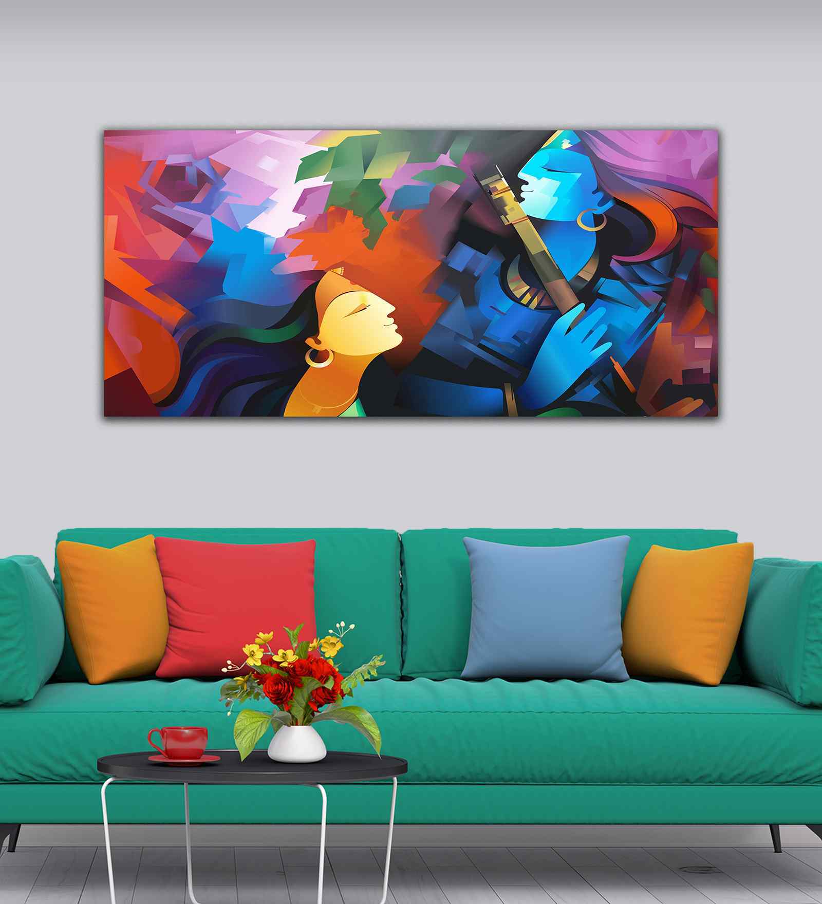 Premium Abstract Painting Of Lord Radha Krishna