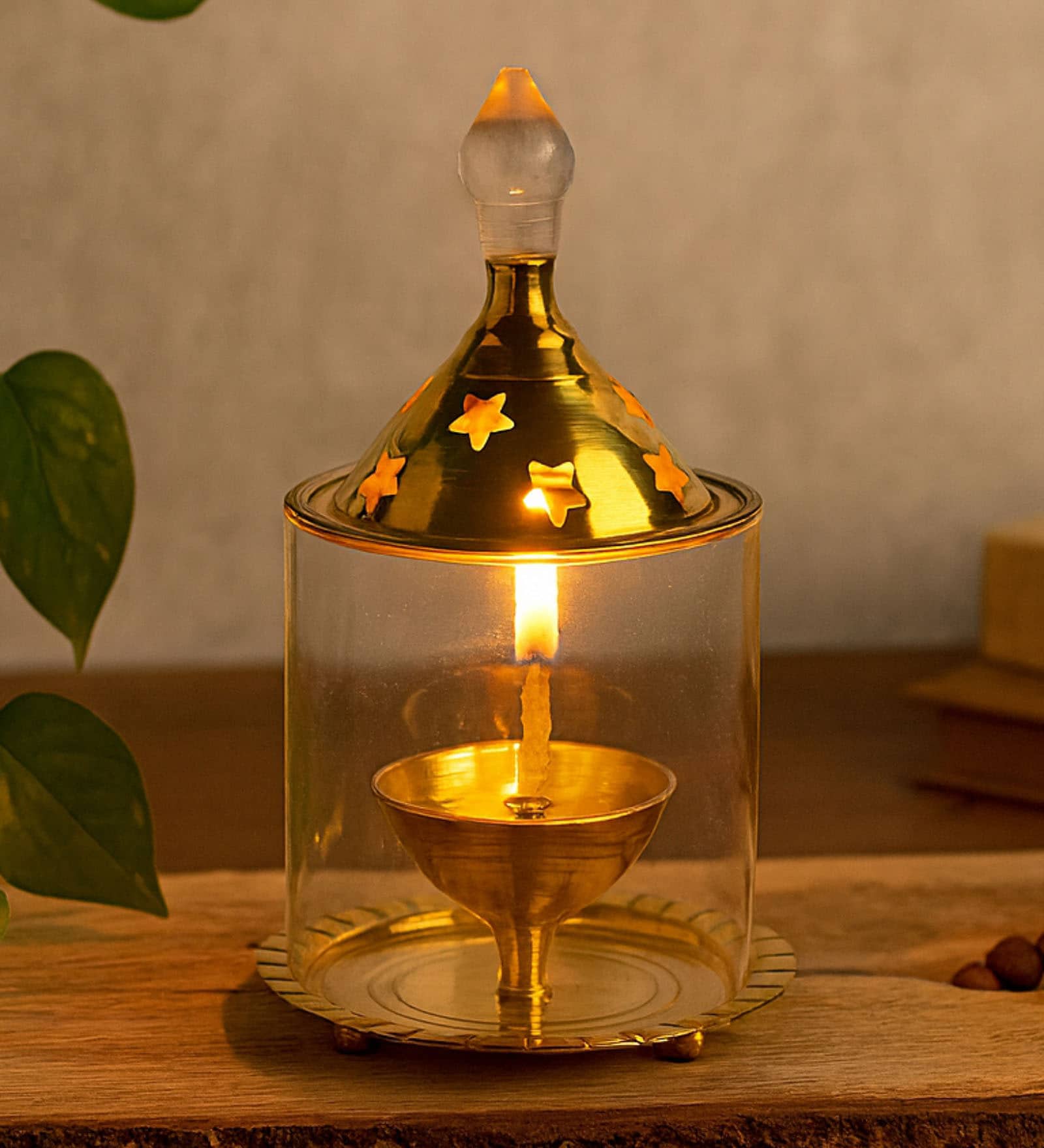 (1Pc) Gold Metal Akhand Jyot Diya