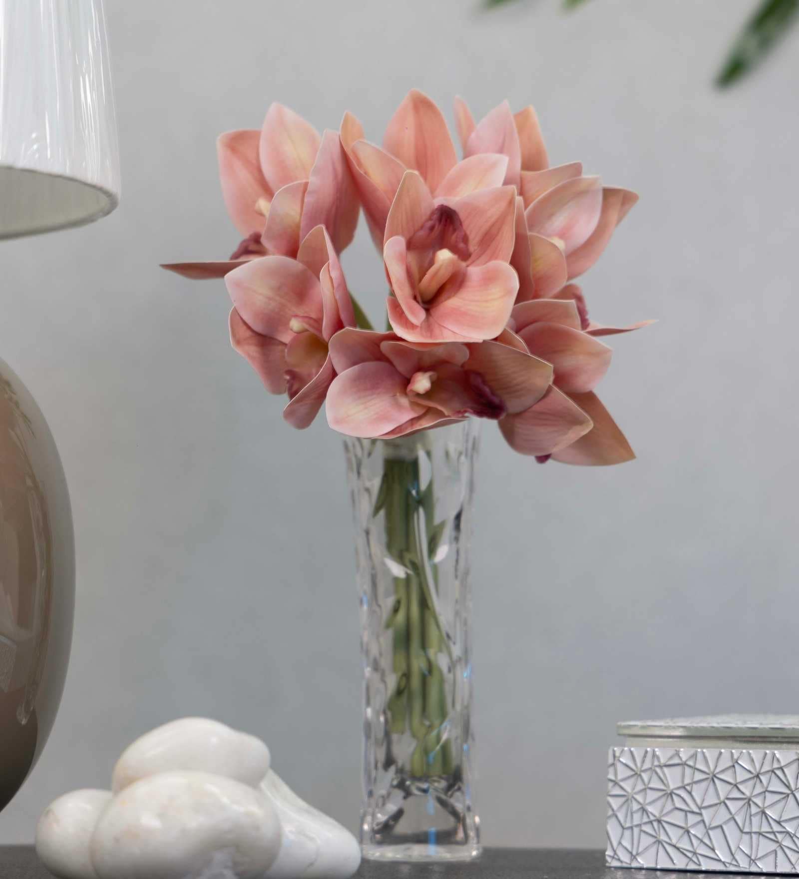 Premium Artificial Orchid Flower Bunch  with 6 Flower Heads (Pink)