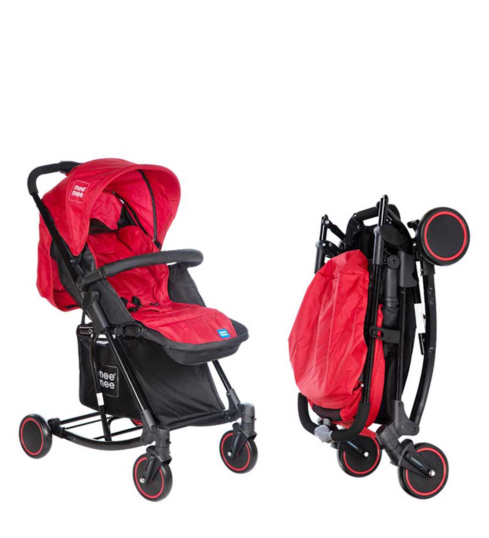 Premium Baby Pram with Rocker Function, Rotating Wheels & Adjustable Seat in Red Colour