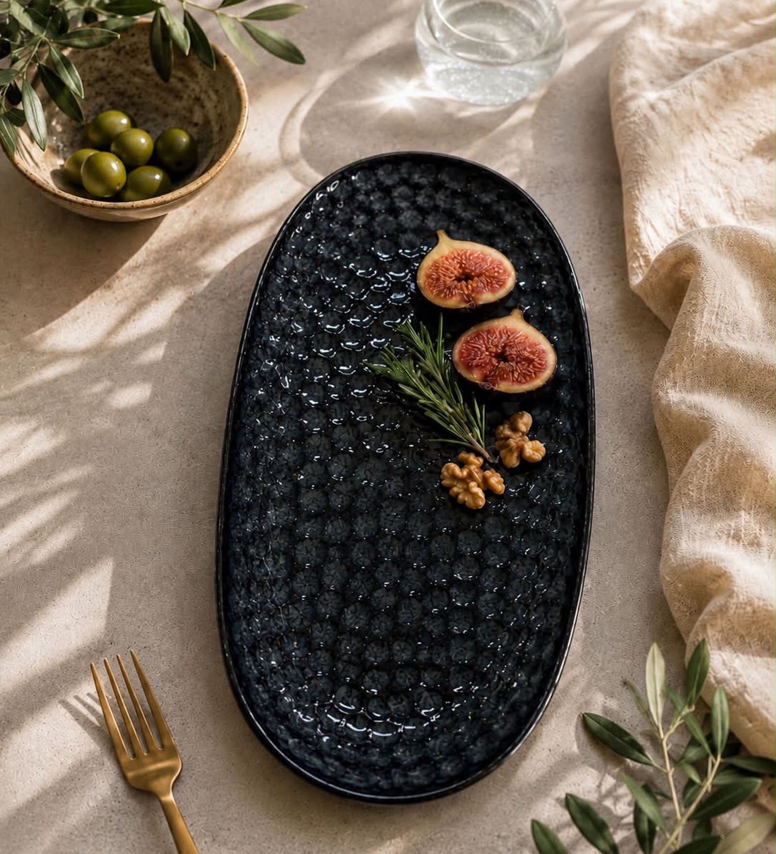 Black Ceramic Oval Appetizer Serving Plate