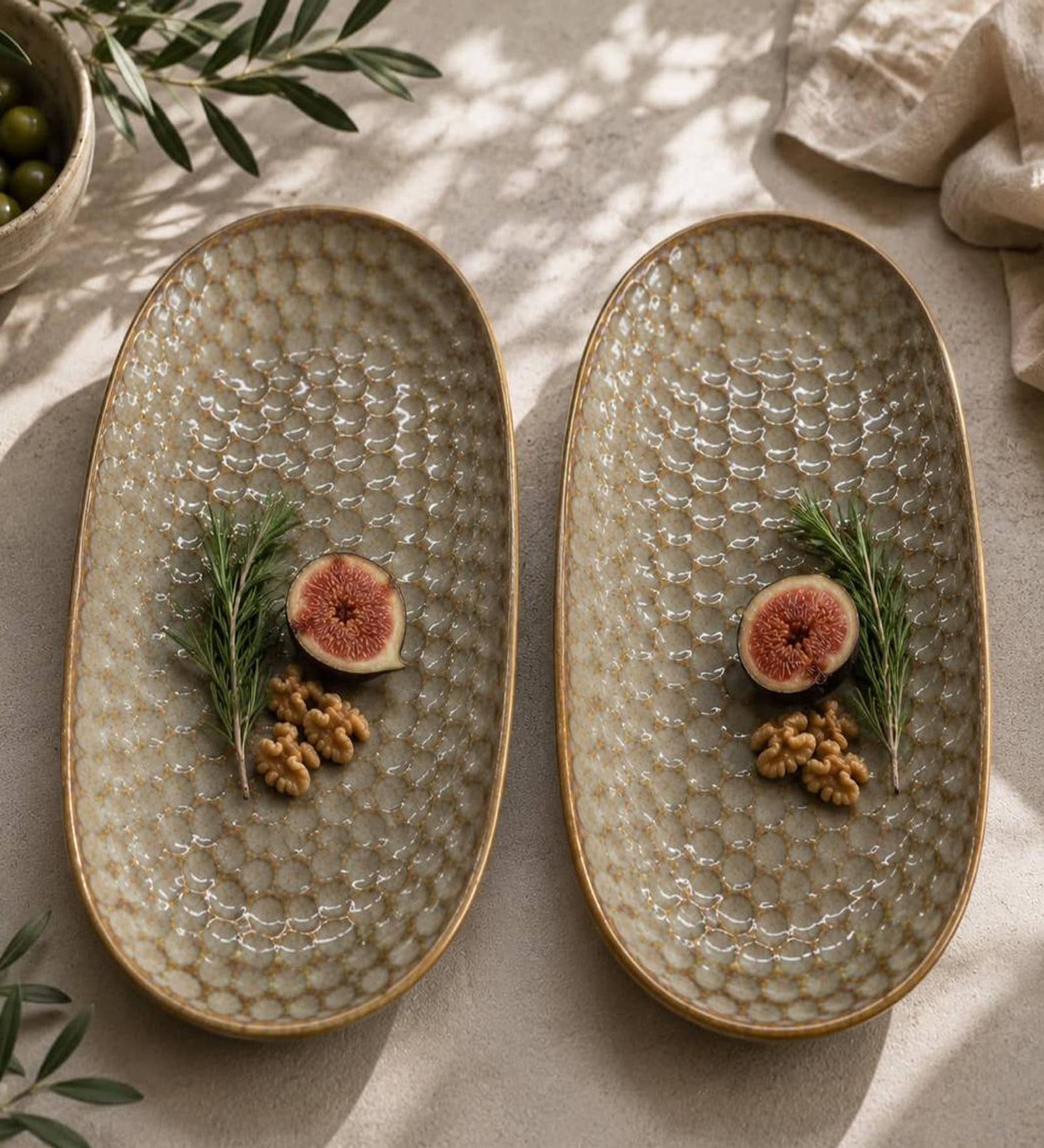 Brown Ceramic Oval Appetizer Serving Plates (Set Of 2)