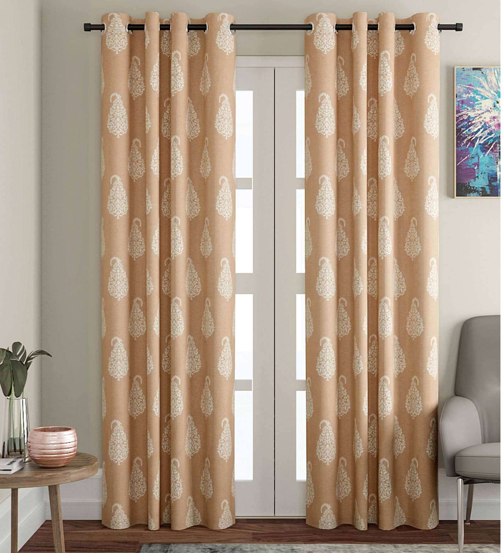 Beige Traditional Cotton 7 Ft Light Filtering Eyelet Door Curtain