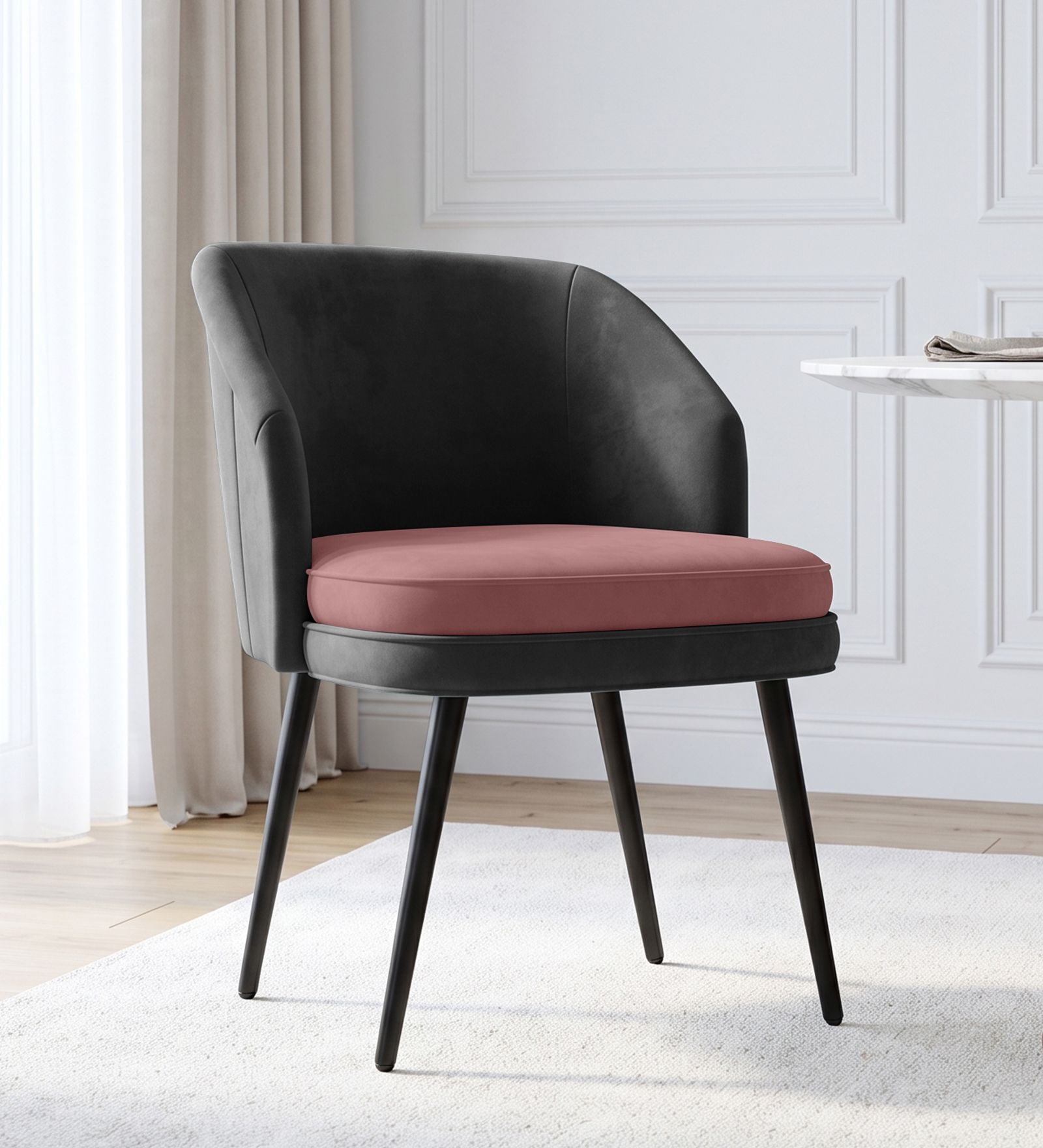 Premium Curved Accent Chair In Dark Grey Colour