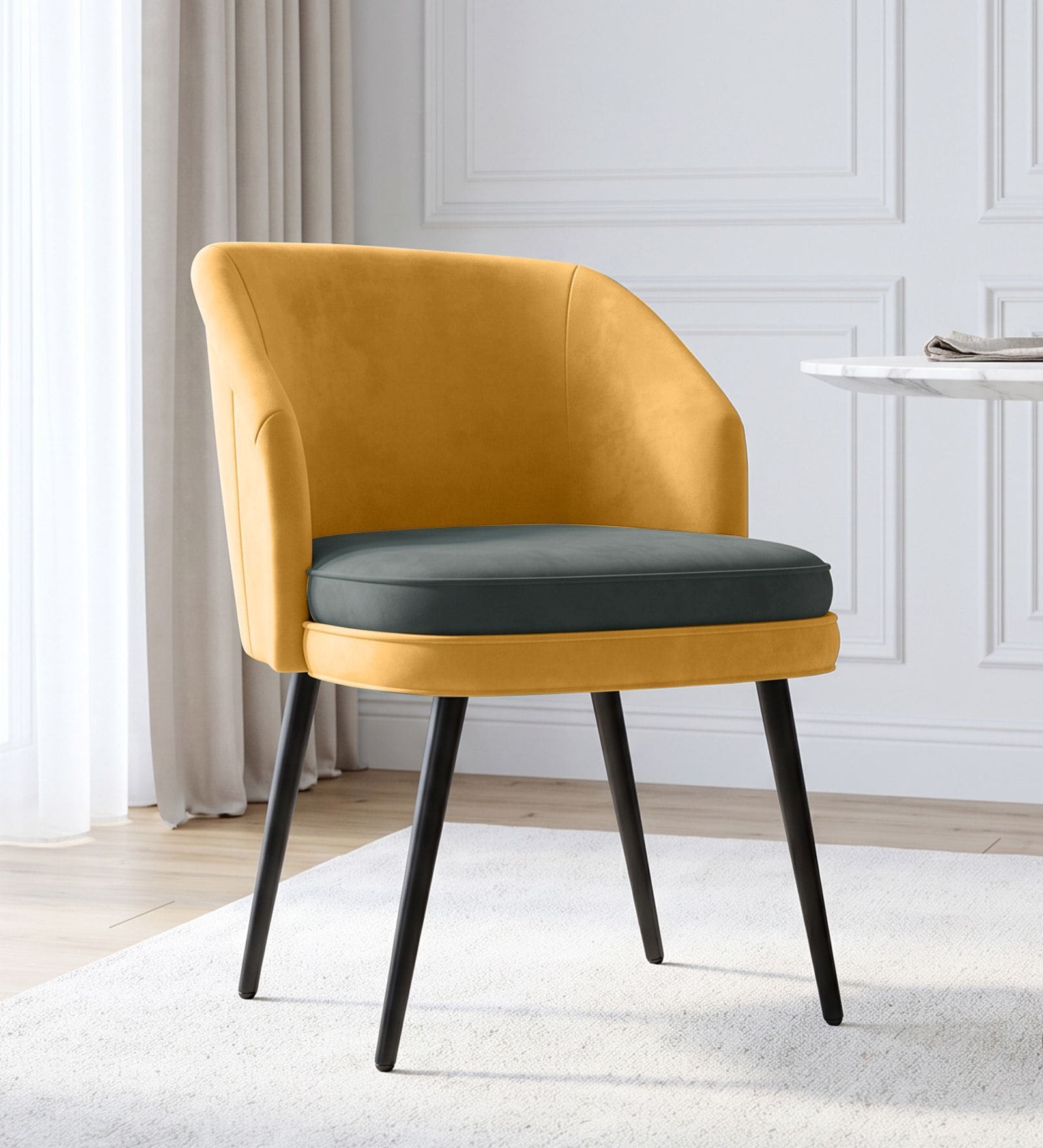 Premium Curved Accent Chair In Yellow Colour