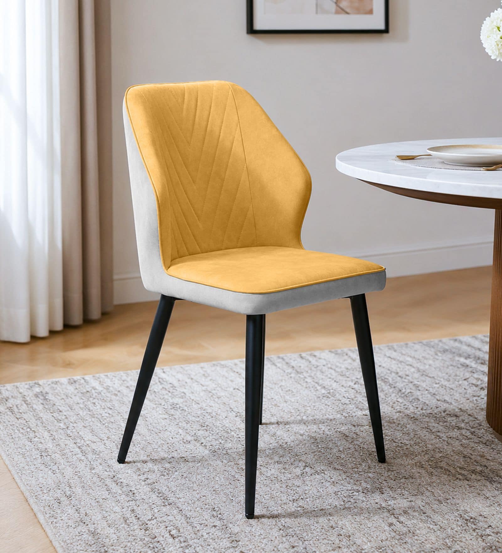 Premium Curved Accent Chair In Yellow Colour