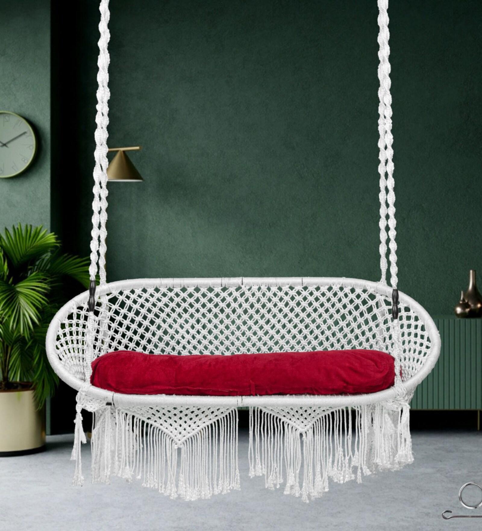 Premium 2 seater Polyester Swing in White & Red Colour Premium 2 seater Polyester Swing in White & Red Colour