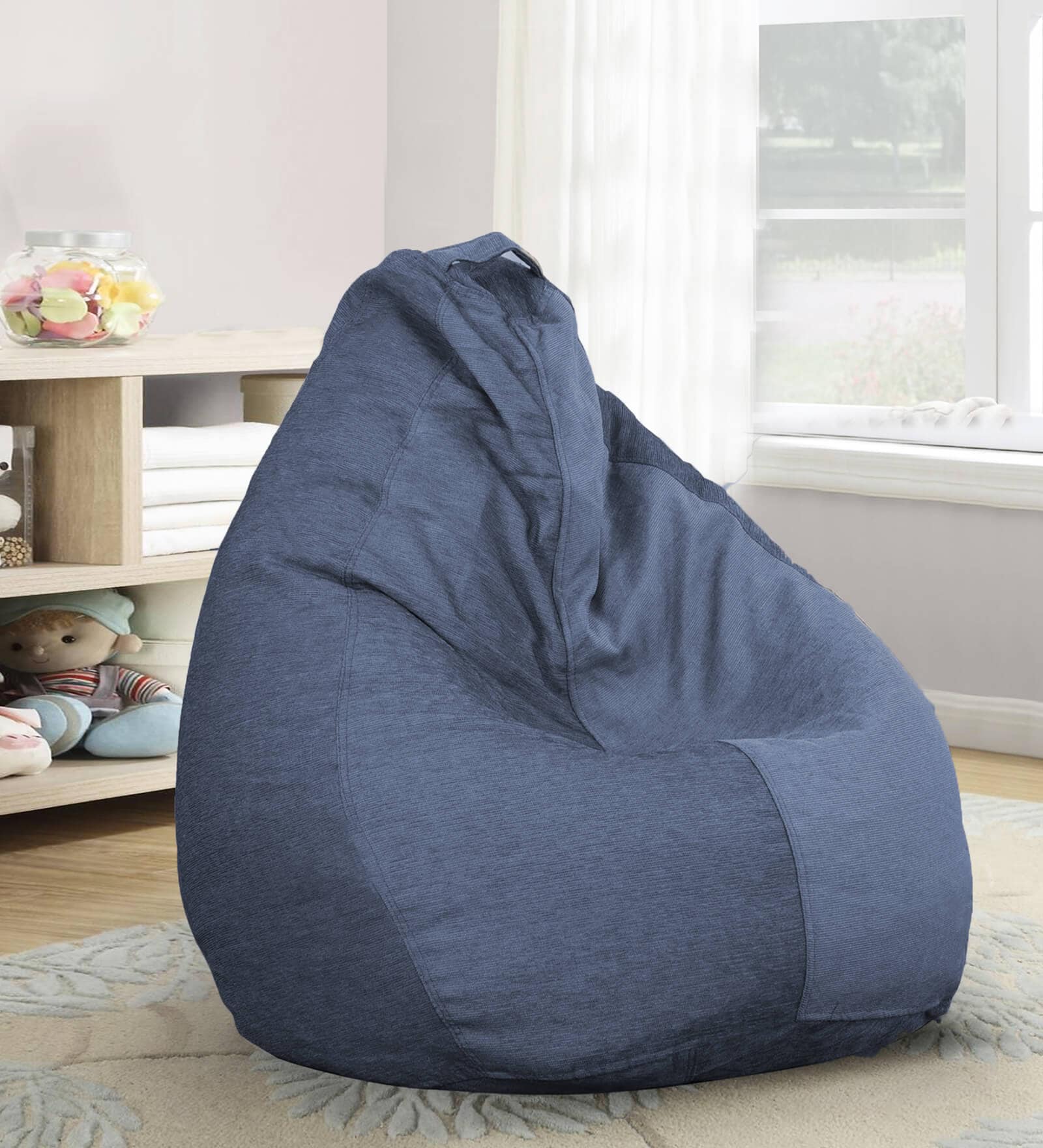 Kitsune XXXL Fabric Bean Bag Filled with Beans In Ice Blue Colour