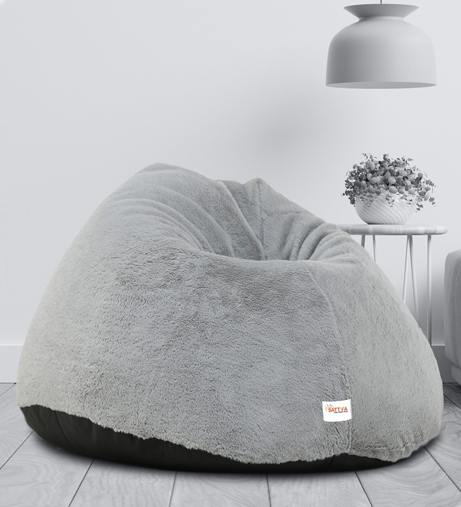 Buy Premium 4XL Fabric Bean Bag with Beans in Grey Colour by Sattva