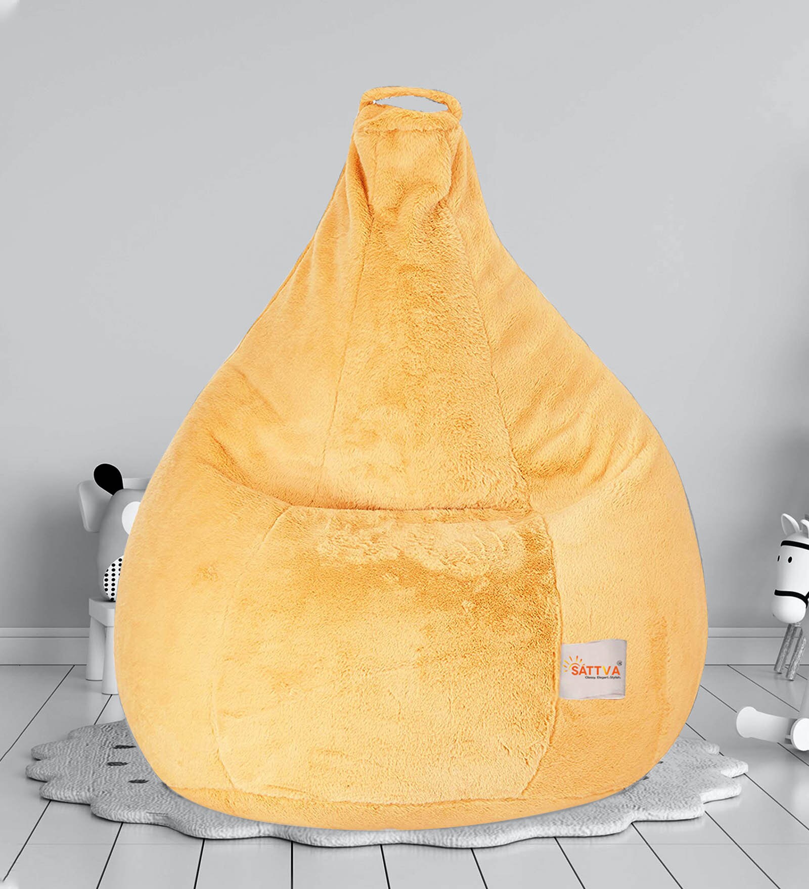 Premium Fur XXL Bean Bag with Beans in Beige Colour