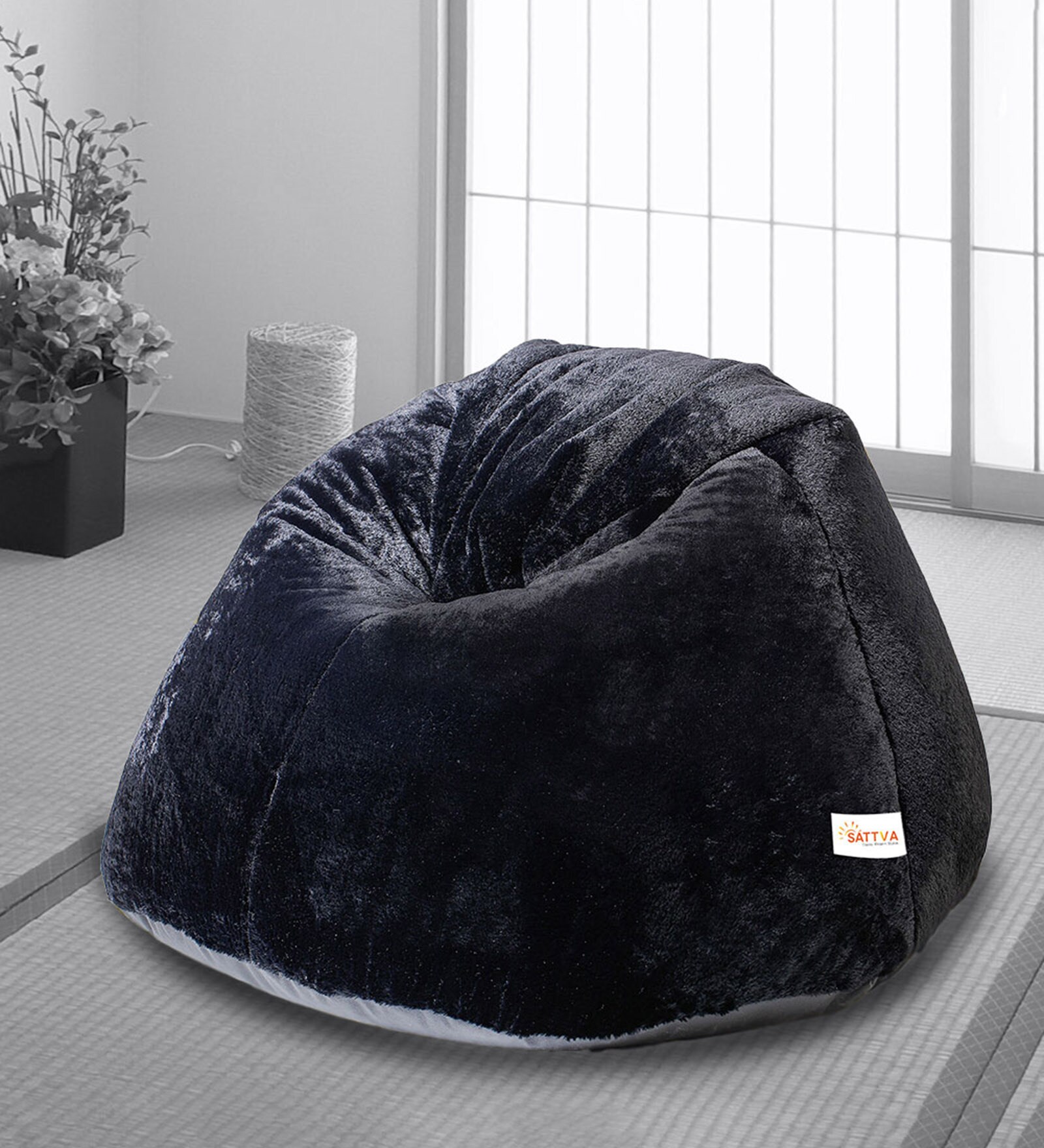 Premium Fur XXL Bean Bag with Beans in Black Colour