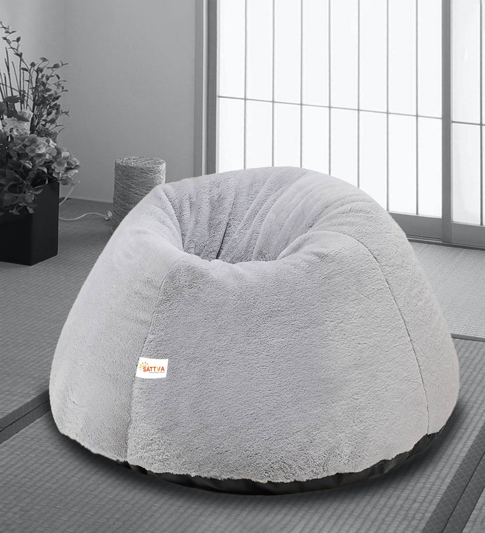 Premium Fur XXL Bean Bag with Beans in Grey Colour