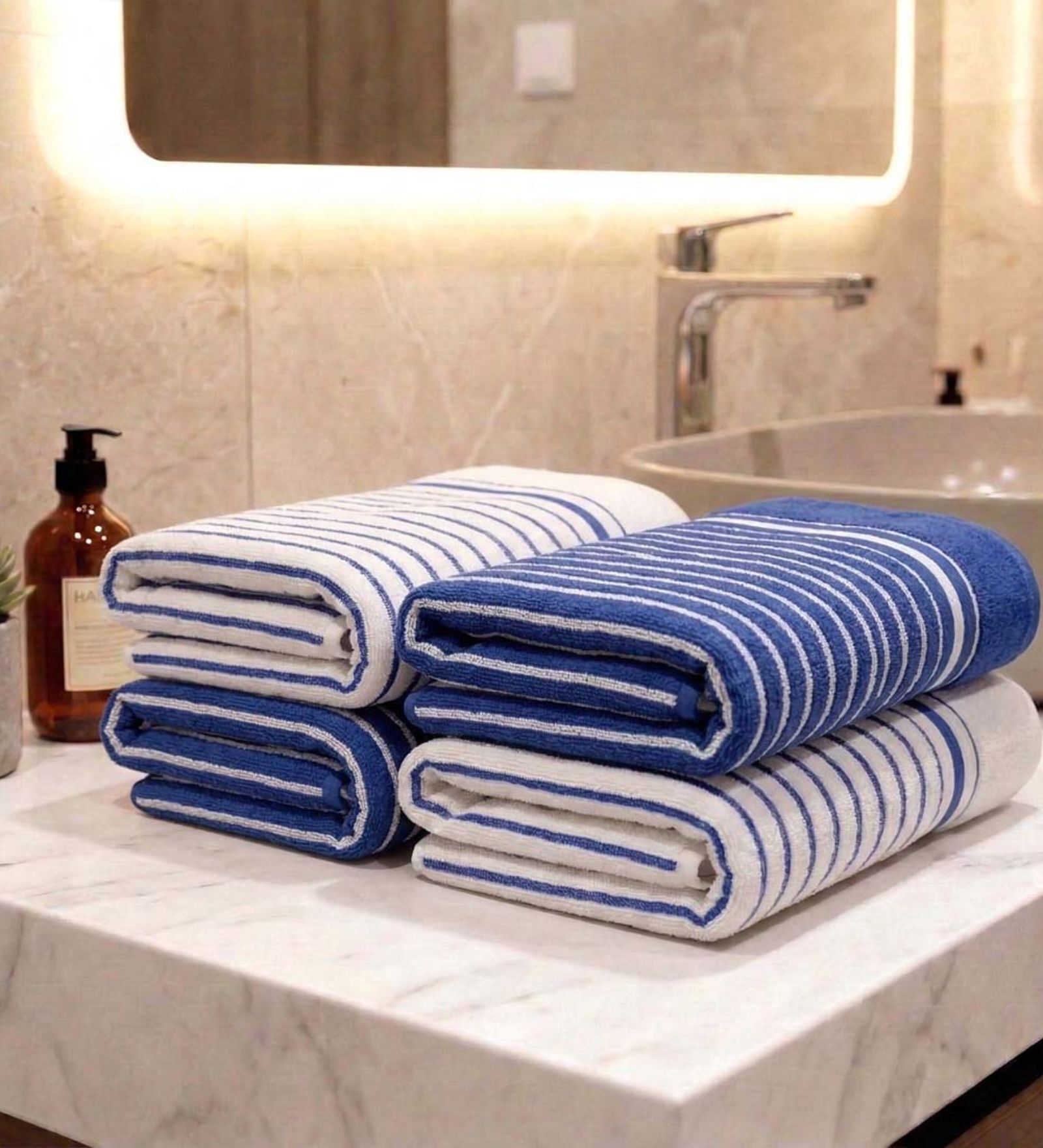 Blue And White 100% Cotton 400 Gsm Hand Towels Pack Of 4