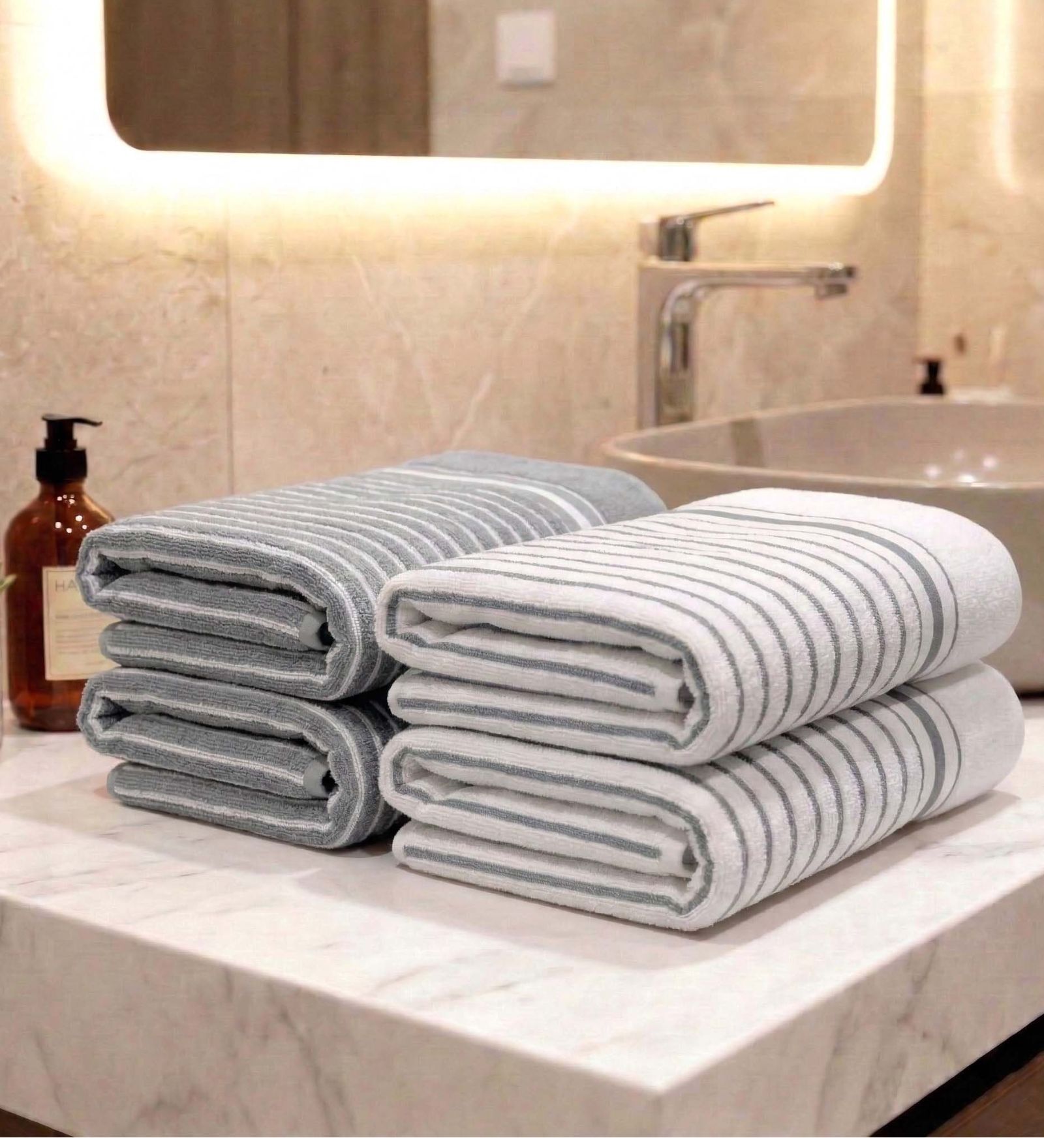 Grey And White Grey 100% Cotton 400 Gsm Hand Towels Pack Of 4