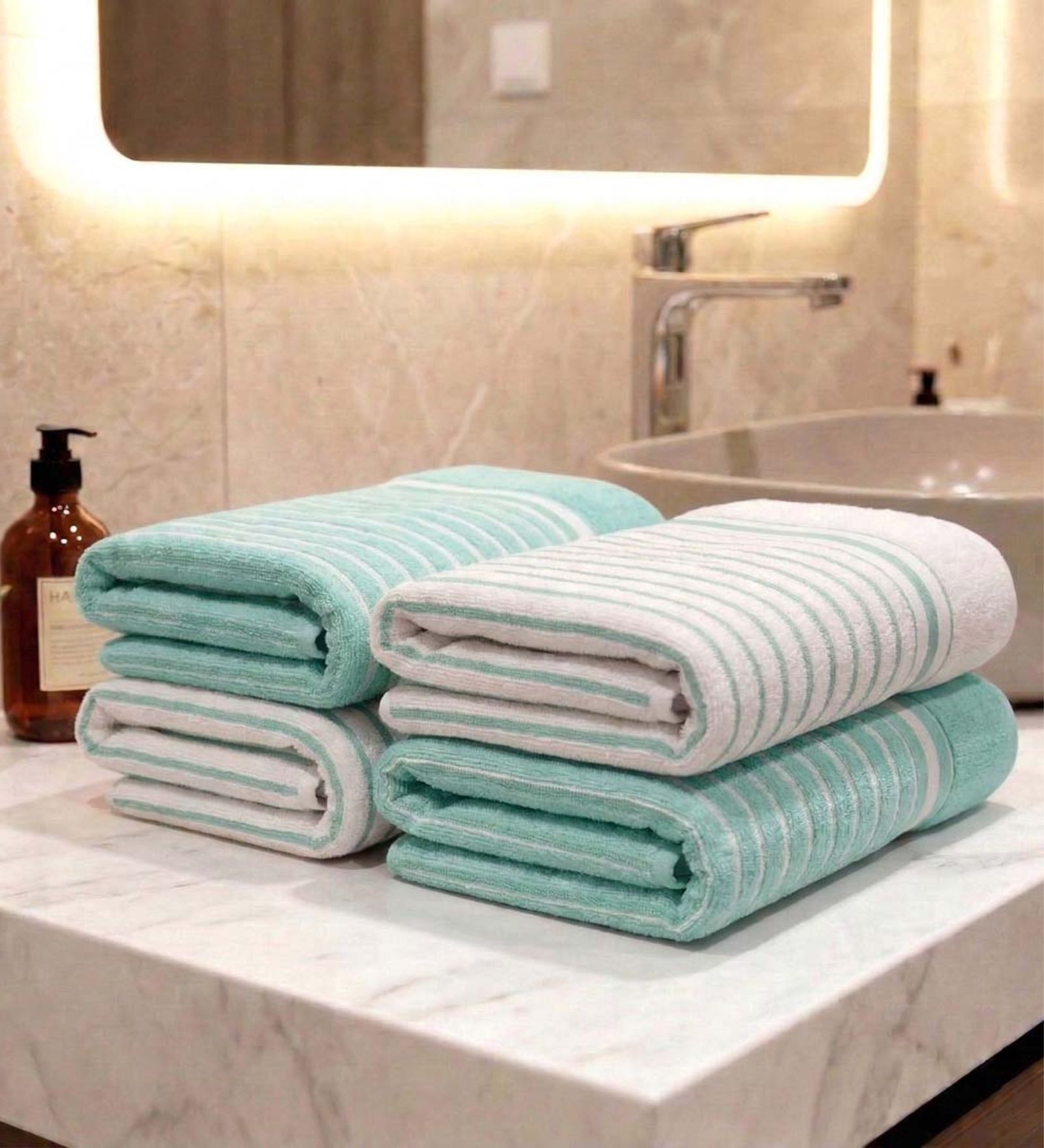 Sea Grey And White 100% Cotton 400 Gsm Hand Towels Pack Of 4