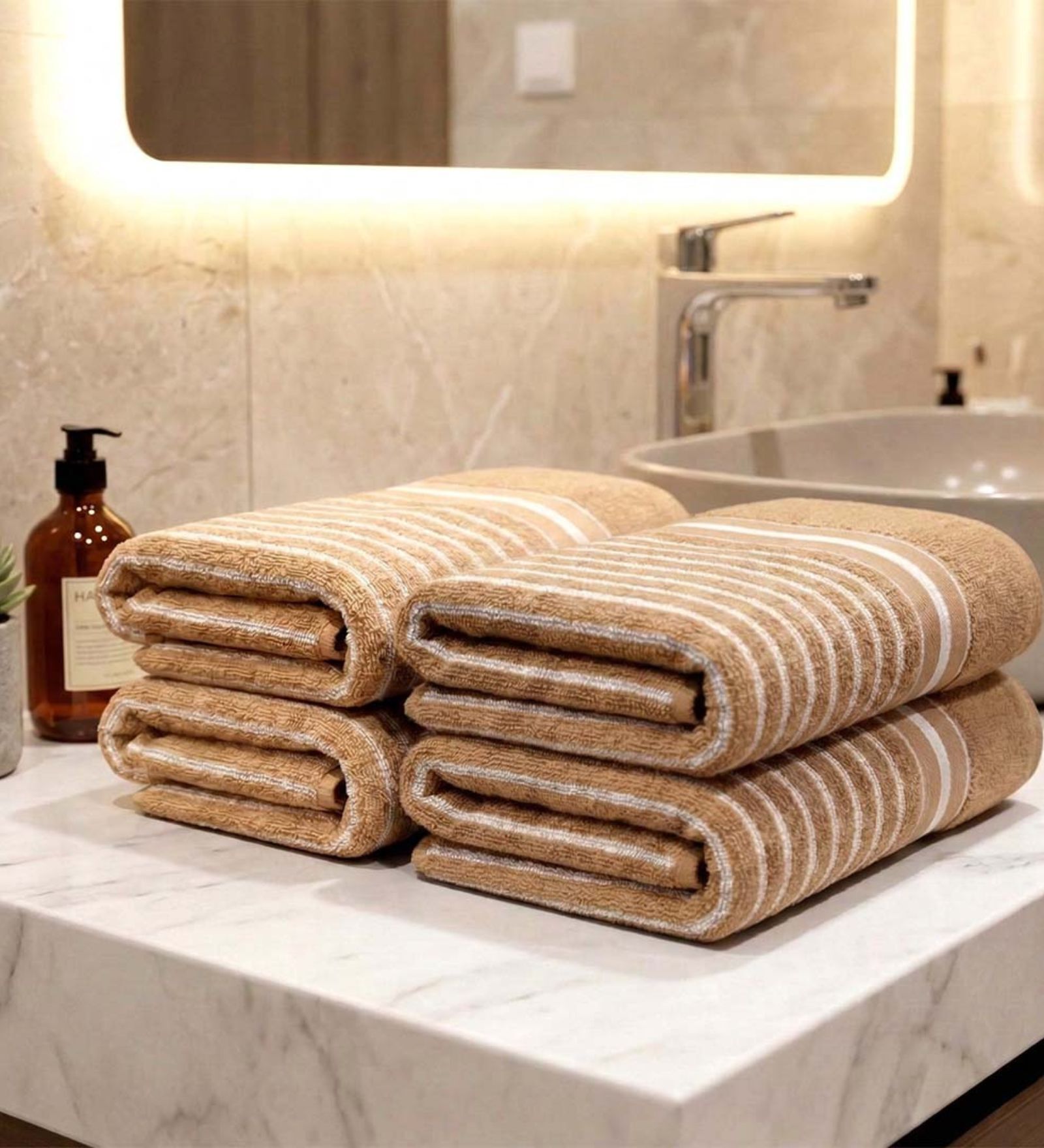 Beige 100% Cotton 400 Gsm Hand Towels Pack Of 4