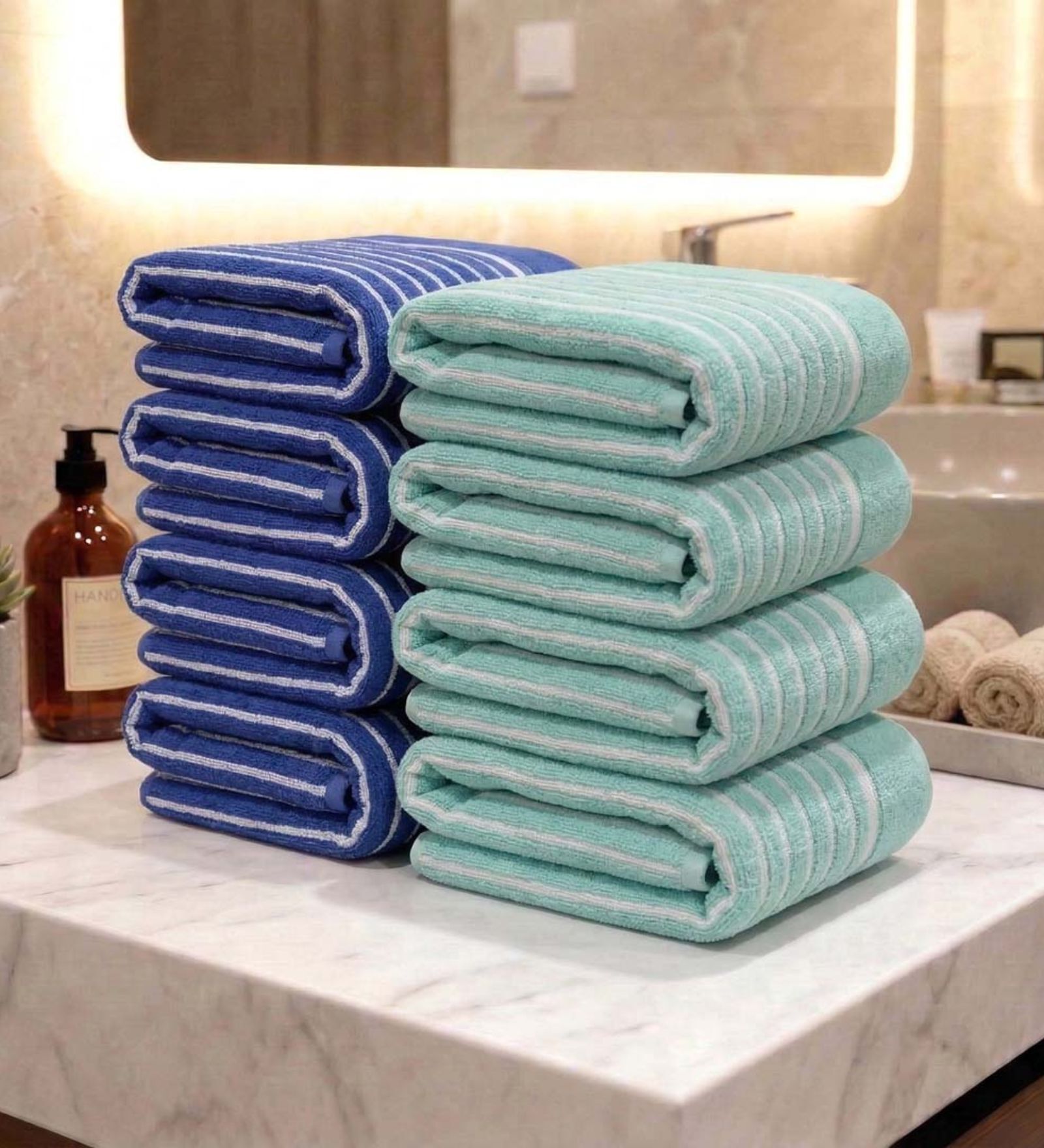 Blue & Sea Green 100% Cotton 400 Gsm Hand Towels Pack Of 8