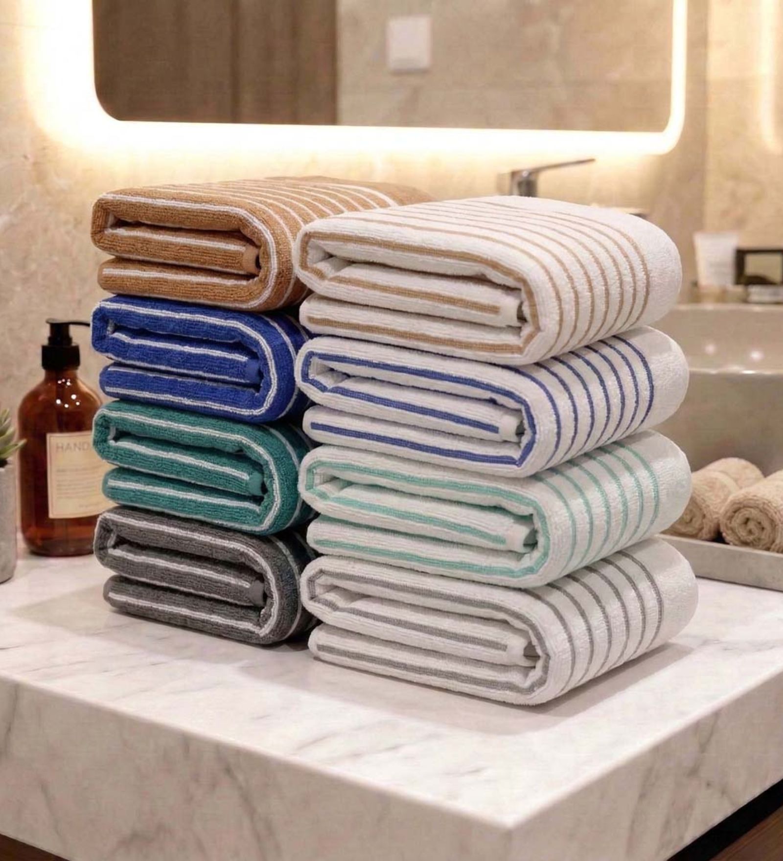 Multicolor 100% Cotton 400 Gsm Hand Towels Pack Of 8