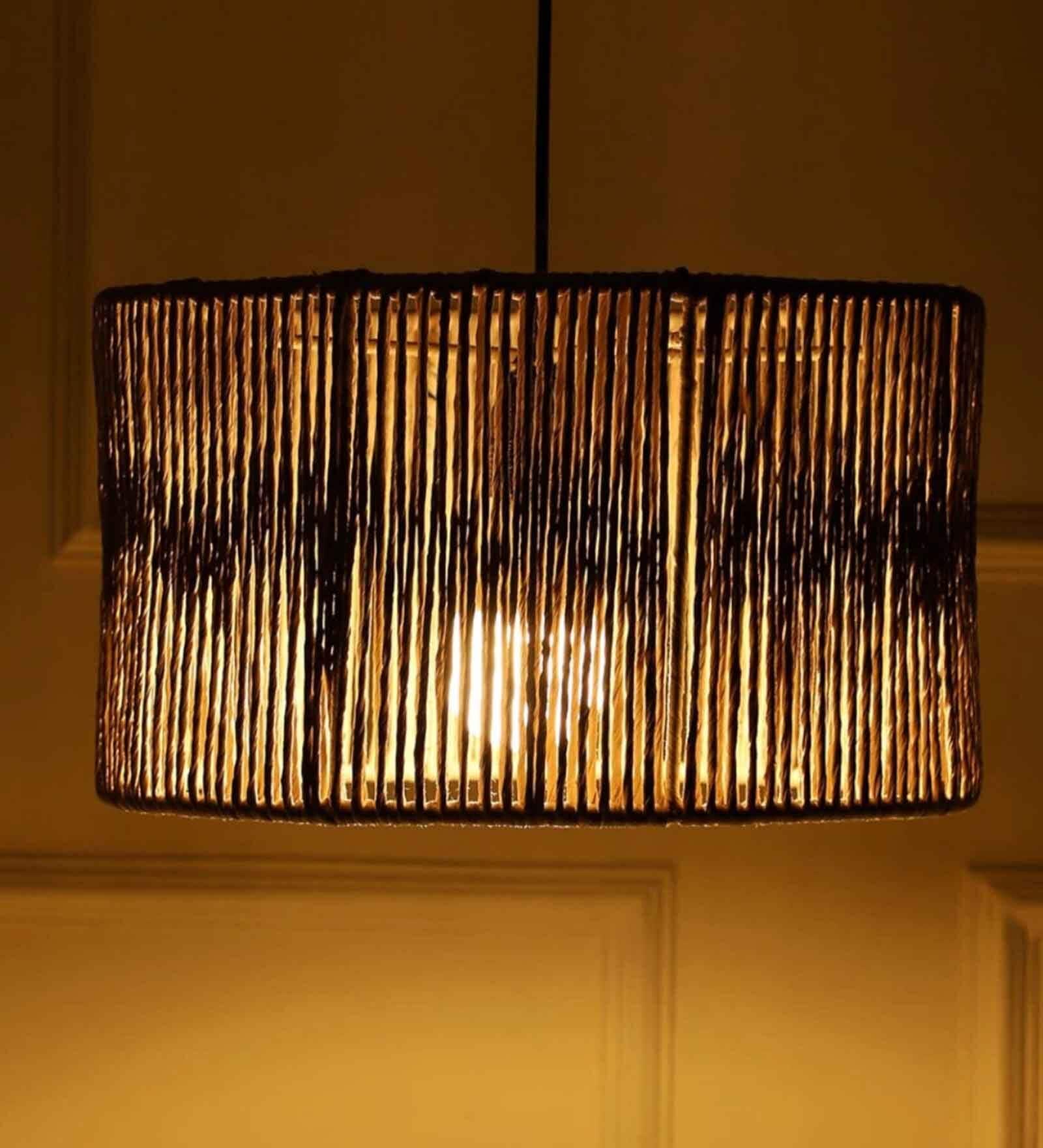 Premium Handwoven Raffia Rattan Cane Pendant Hanging Light (Beige)