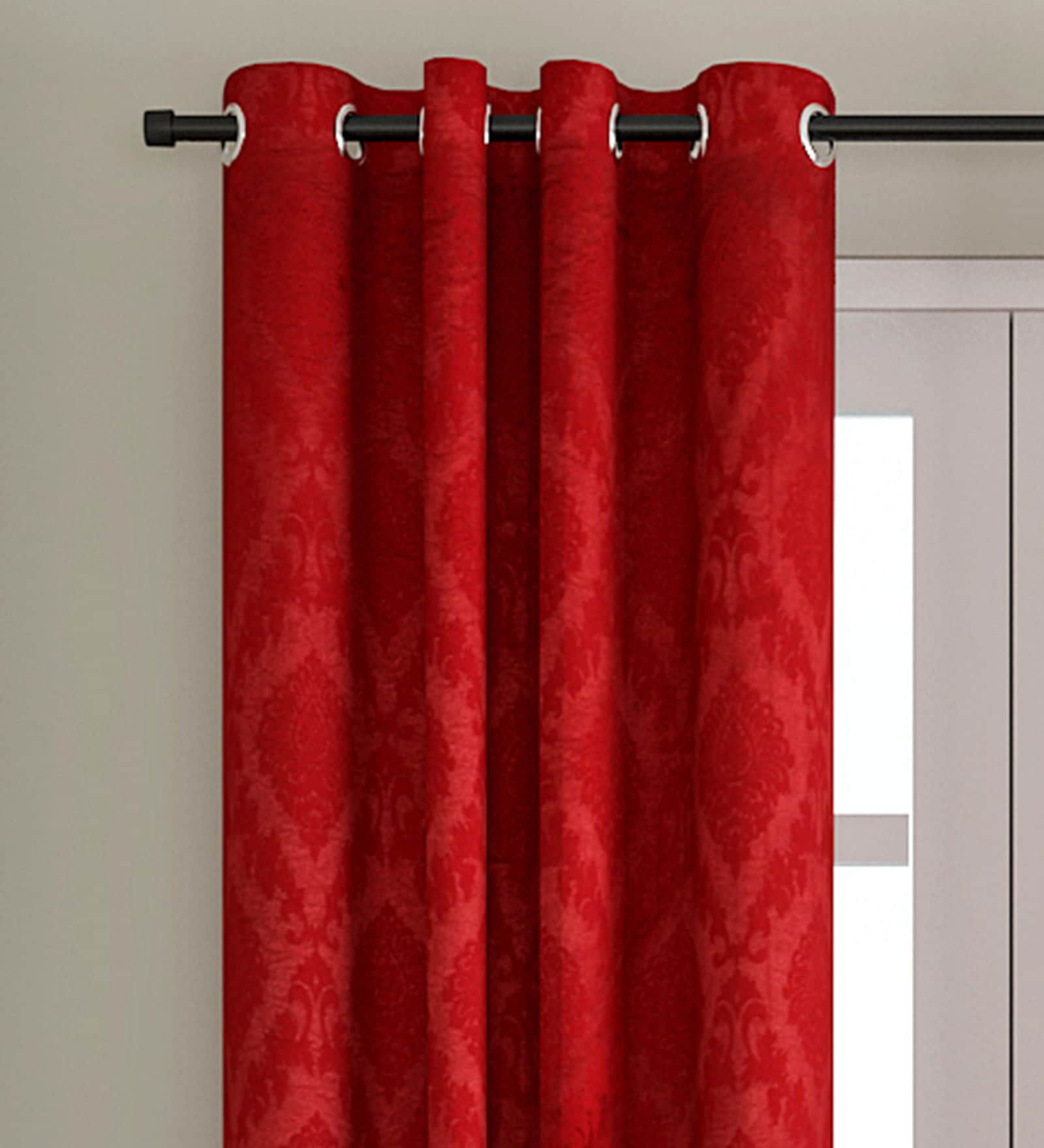 Premium Jacquard Satin Finish Fabric Maroon Color Eyelet Curtain Window Curtain 46 X 62 Inches