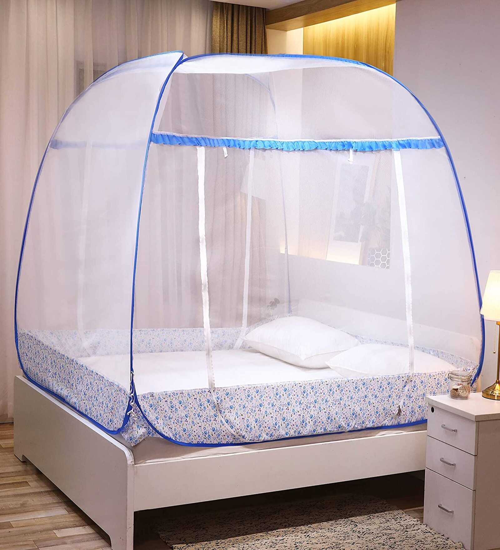 Premium King Size Bed Polyester Mosquito Net In Blue